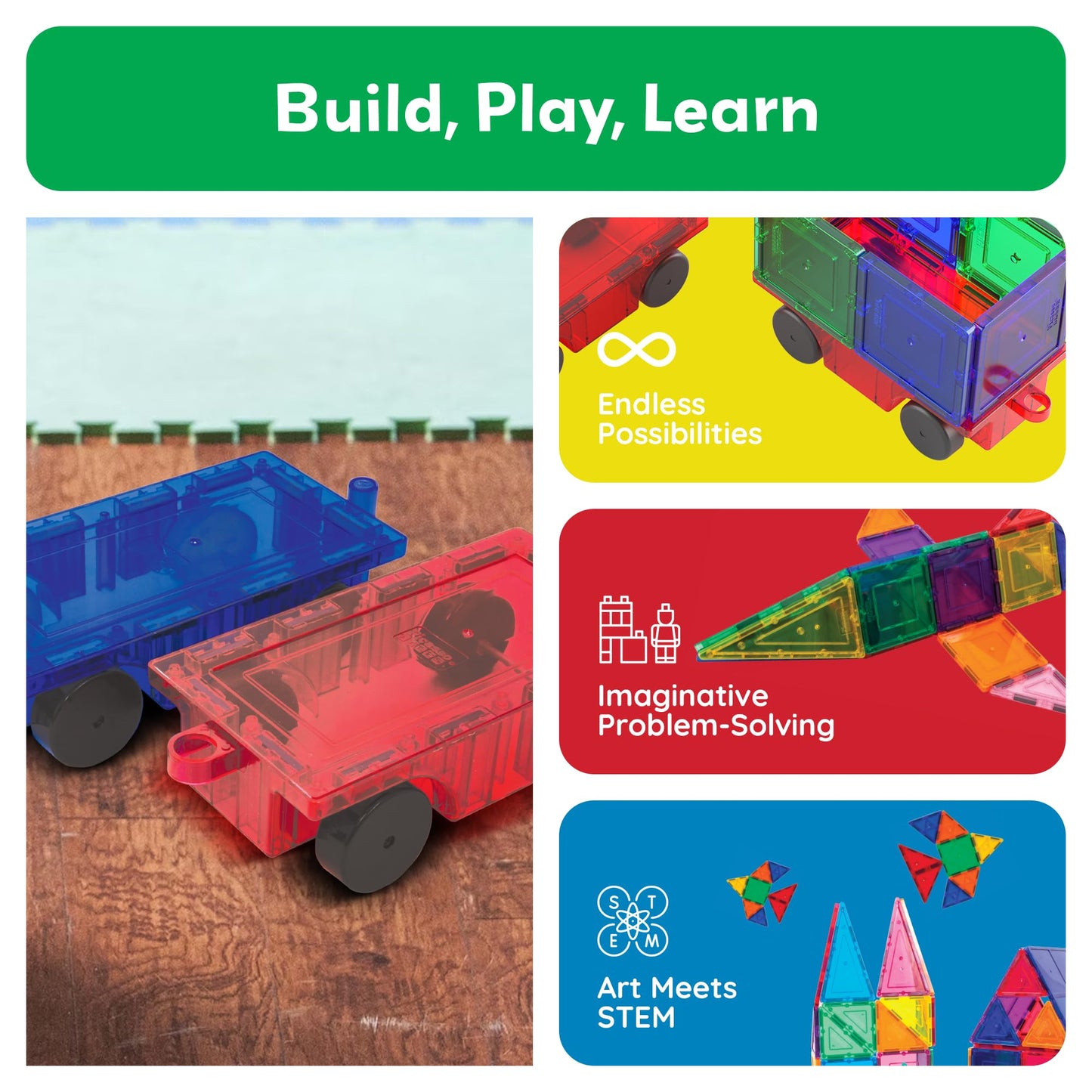 PicassoTiles 2 Piece Car Construction Vehicles Truck Toys for Magnetic Building Blocks Magnet Toy Kit with Sensory Magnets Re-Enforced Hitch & Long Bed Travel Educational Girls Boys Toddlers Ages 3+