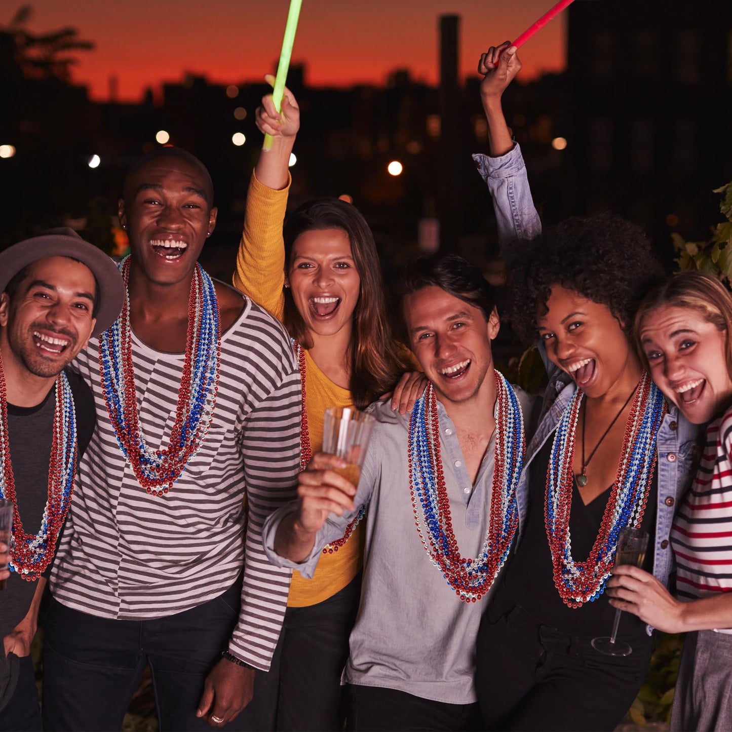 100PCS 4th of July Accessories: Independence Day Beads Necklace Bulk, Fourth of July Red Blue Silver Necklace Party Favors for Patriotic Parade Party Celebration Favors Decorations