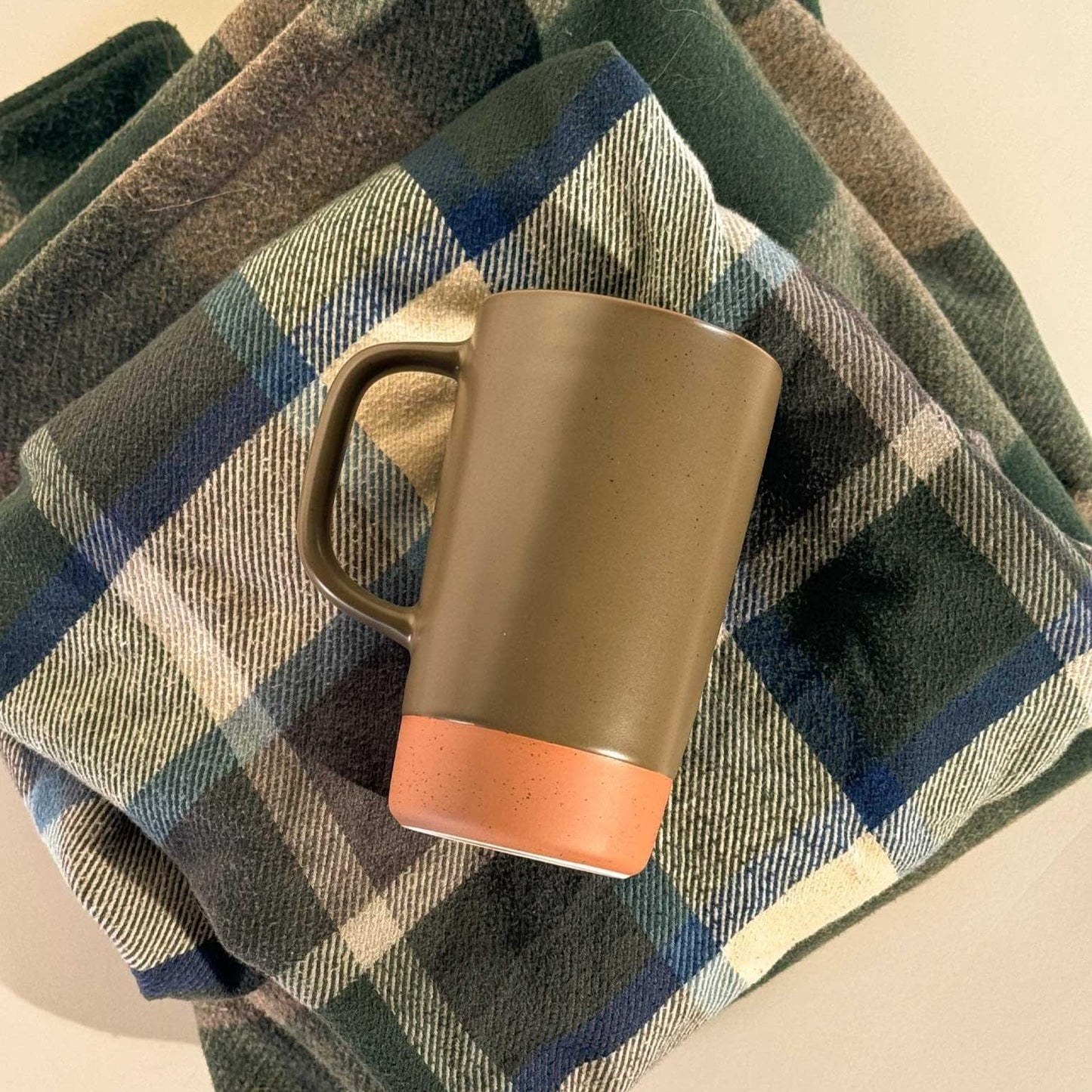 Ceramics Large Tea Mug with Loose Leaf Infuser and Ceramic Lid, 18 oz, Portable, Microwave and Dishwasher Safe, Tall Coffee Cup - Rustic Matte Ceramic Glaze, Modern Herbal Tea Strainer, Olive