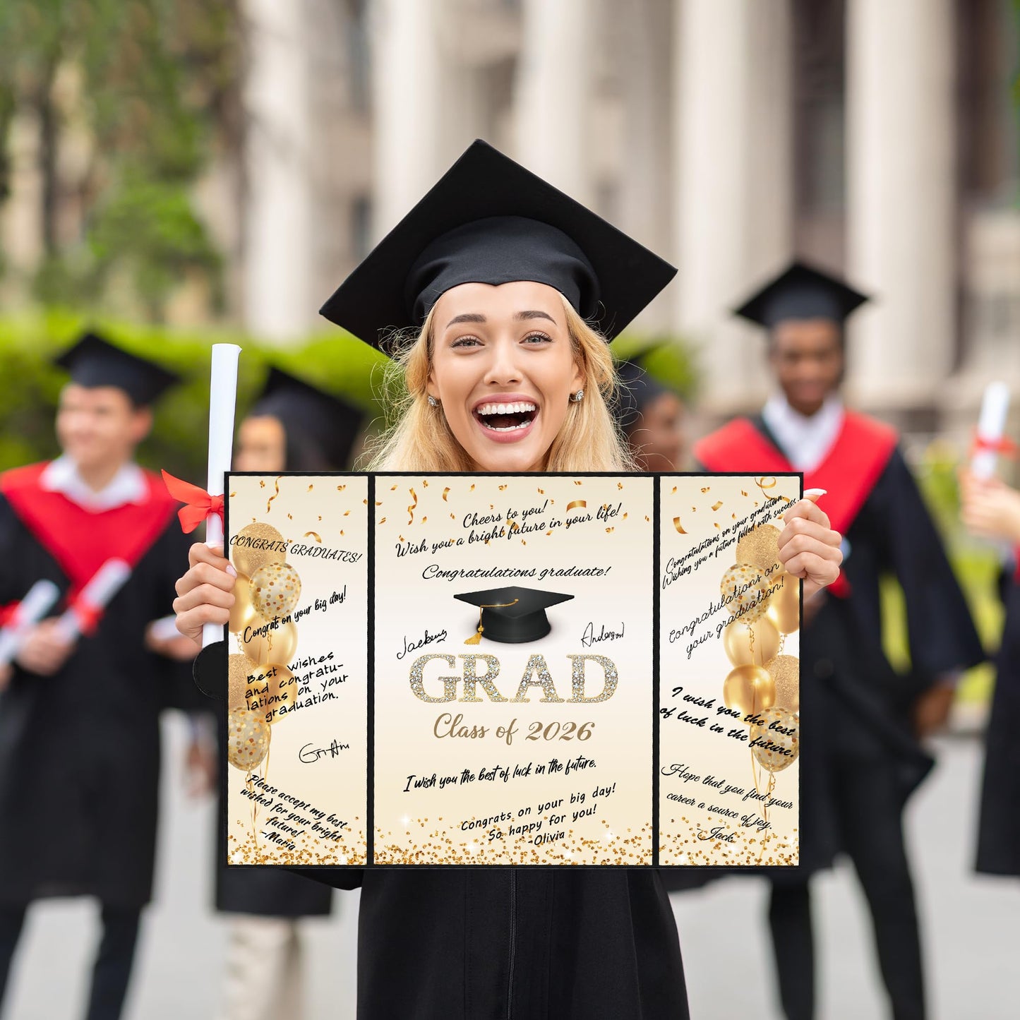 DARUNAXY Black Gold Graduation Party Decorations, Class of 2026 Congratulations Graduates Alternative Signature Guest Book for Men Women Happy Graduation Gifts Congrats Grad Party Signing Card Board
