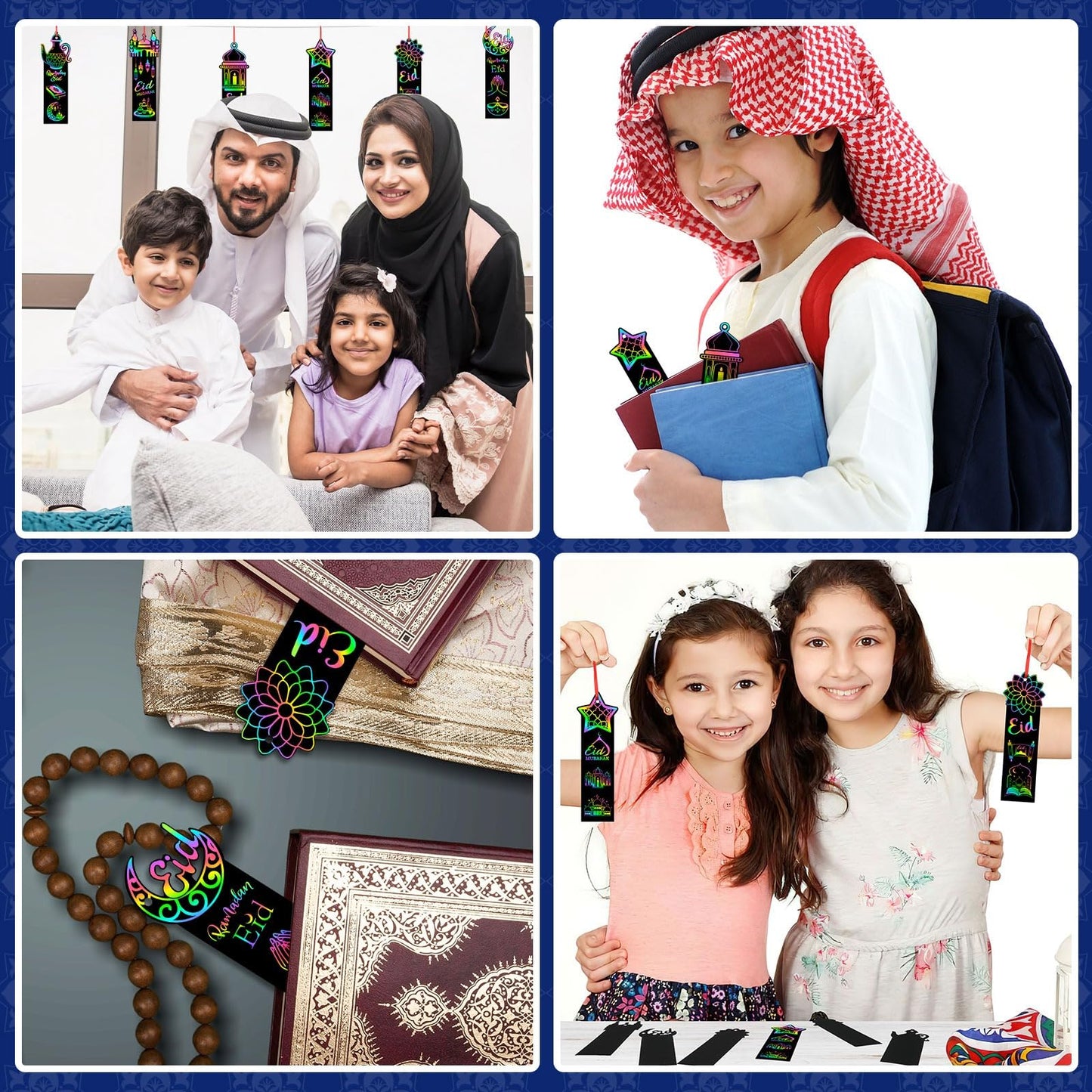 96Pcs Ramadan Crafts for Kids, Magic Rainbow Scratch Art Eid Bookmarks for Kids Ramadan Gifts Eid Activities for Kids Ramadan Arts and Crafts Eid Party Favors Hanging Ornaments