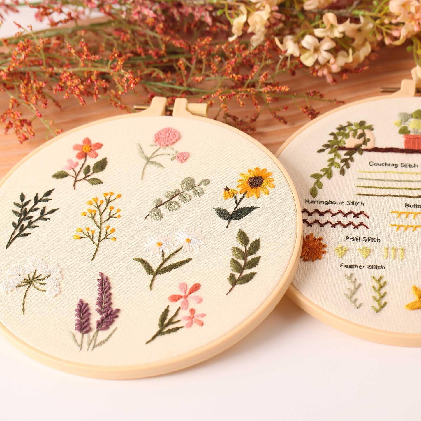 4P Beginner Embroidery Kit,Natural Landscape Pattern,Cross Stitch Kits, Including Stamped Embroidery Cloth with 2 Embroidery Hoops, Multicolor Color Threads for Embroidery Kits