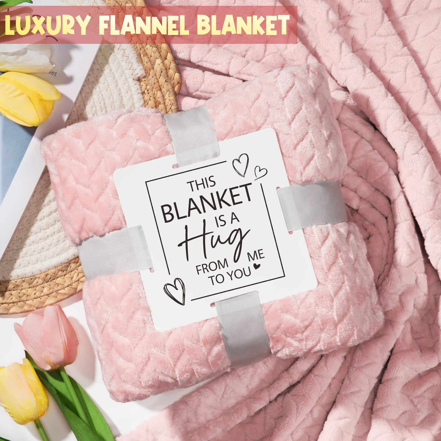 Gifts for Mom, Woman, Wife Self Care Get Well Soon Gift Baskets, Rose Relaxing Spa Gift Basket Care Package w/ Luxury Flannel Blanket, Unique Valentines Day Gifts for Mom Her Friend Sister Wife Grandma