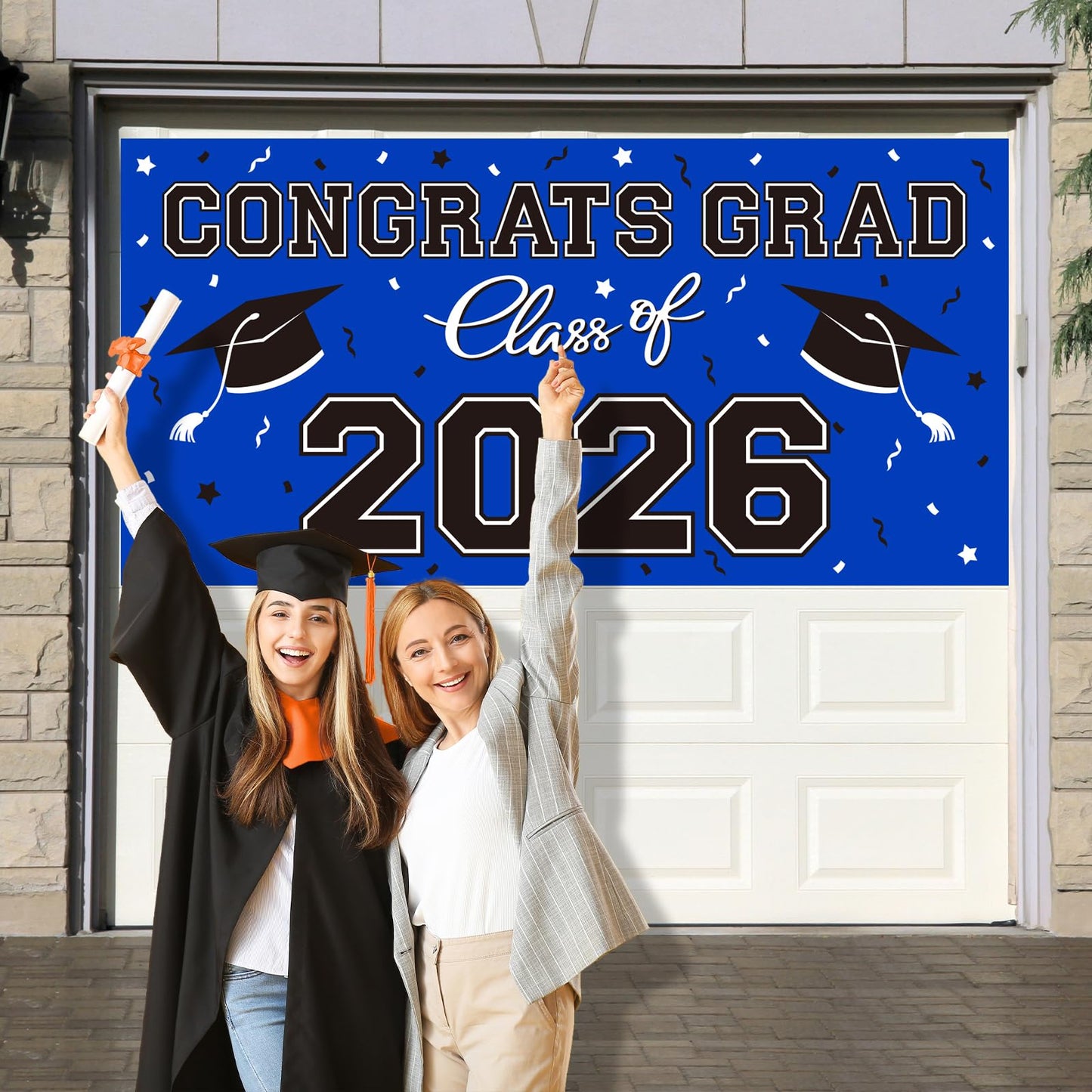 Graduation Party Decorations 2026 Plastic Backdrop - 65" x 32.7" Congrats Grad Banner in Blue, Large Class of 2026 Decorations, Photography & Grad Party Supplies