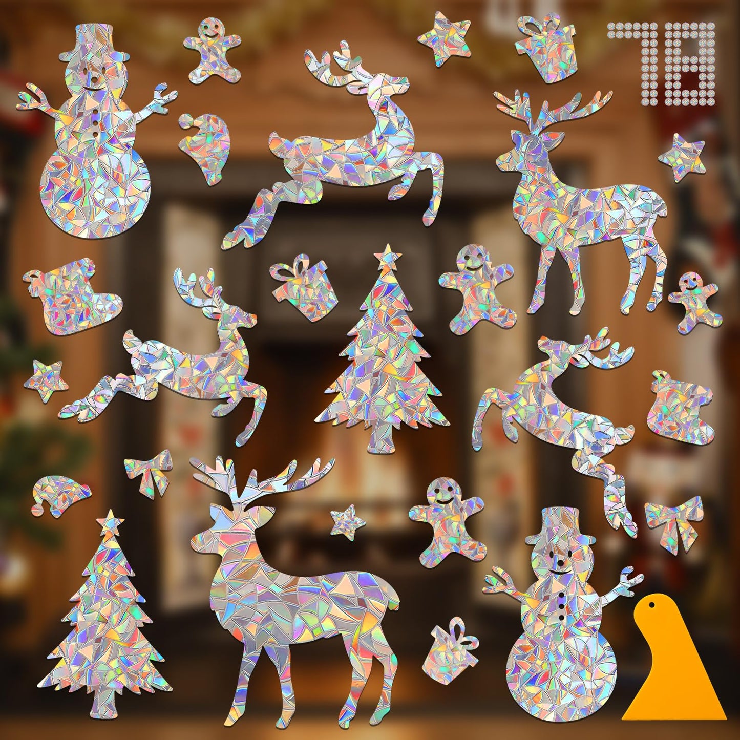 78 PCS Christmas Window Clings, DELLAN Window Decals to Prevent Birds Strikes, Bird Deflectors Stickers for Glass Windows (Christmas)