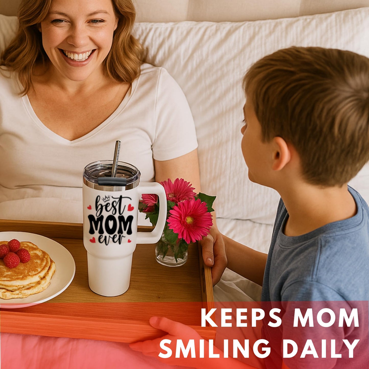 Mothers Day Gifts For Mom - Best Mom Ever Tumbler With Handle 40oz, Mommy Coffee Mug, Mama Tumblers, Momma Gift Ideas, Funny Birthday Present For Her, Cute Mother Day Gift Tumbler, Mom Cup