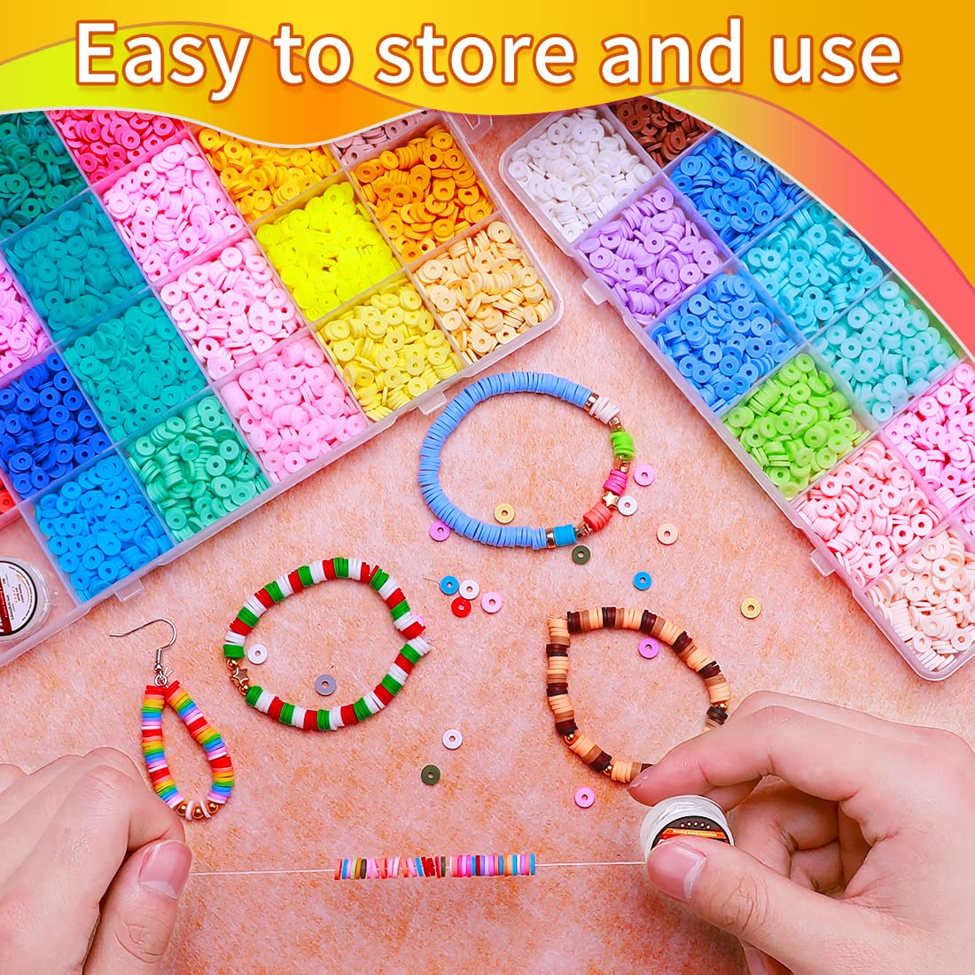 Redtwo 6800 pcs Clay Beads Bracelet Making Kit, Flat Beads for Jewelry Making, Polymer Heishi Set for Bracelet Necklace DIY Crafts Gift for Girls Ages 6-12