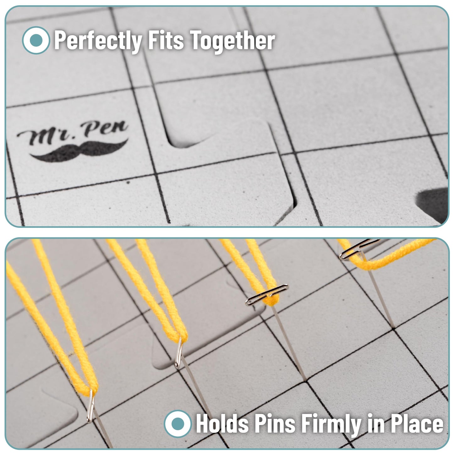 Blocking Mats for Knitting & Crochet Projects, 12" x 12", 9 Pack with 150 pcs T-Pins, Gray Aligned Grid Knitting Blocking Mats and Pins, Water & Heat Resistant