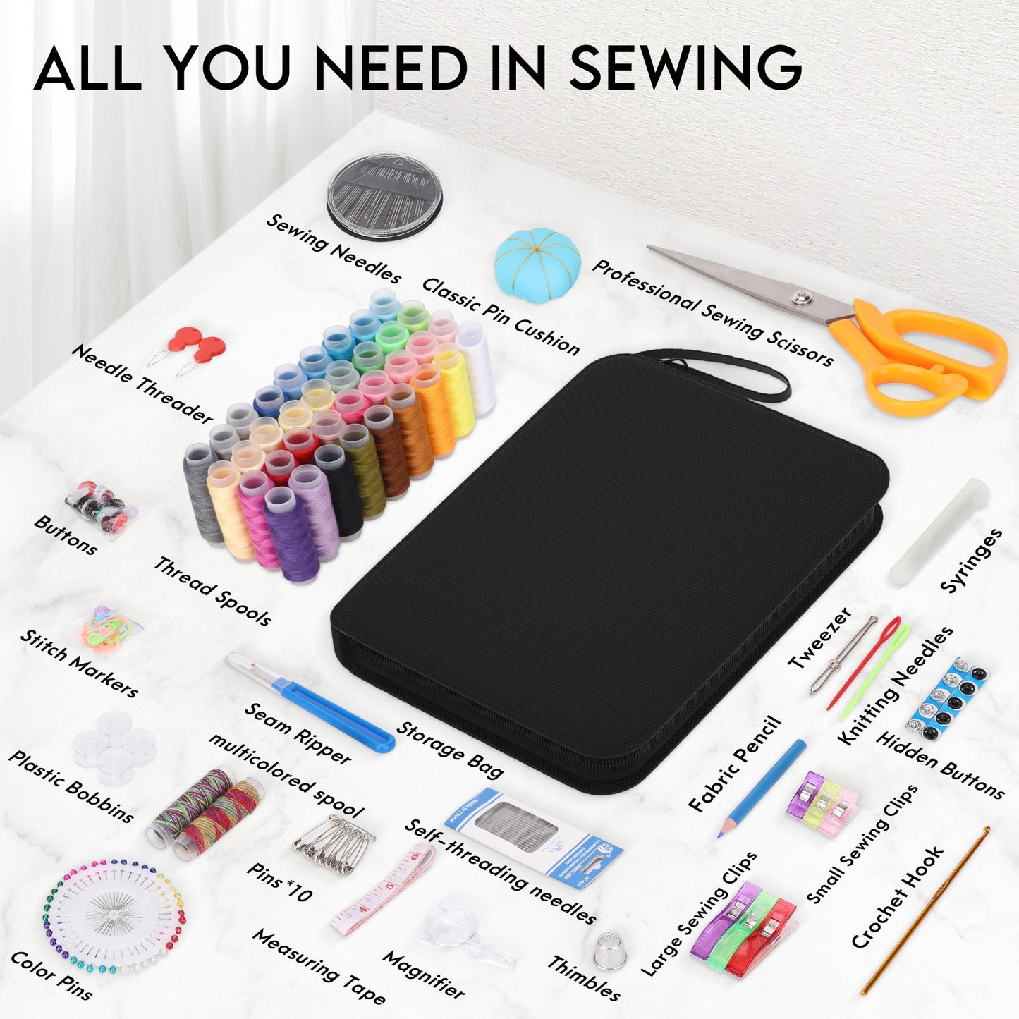 Sewing Kit Gifts for Grandma, Mom, Adults, Kids, Beginner, Home Traveler, Emergency, Professional Sewing Supplies with Tailor Scissors, 38XL Thread, Soft Tape Measure, Sewing Needles etc