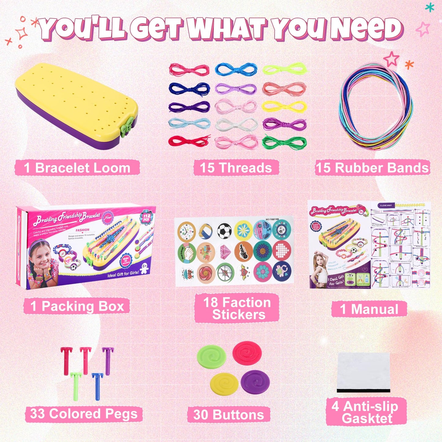 VIDIBESTY Stretchy Bracelet Making Kit for Girls 6-12, Elastic String DIY Arts & Crafts Bulk Toy Set, Friendship Jewelry Maker Tool, Popular Christmas Birthday Gifts for Kids Ages 7 8 9 10 11(112PCS)