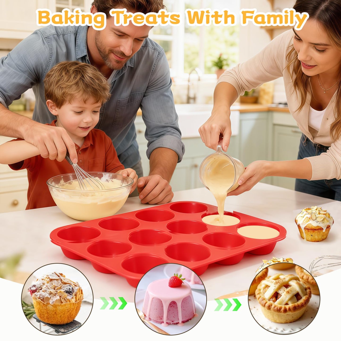 Silicone Muffin Pan, Mini Muffin Pan, Regular 12 Cups and Mini 24 Cups Cupcake Tin Set of 2 for Baking Egg Bites