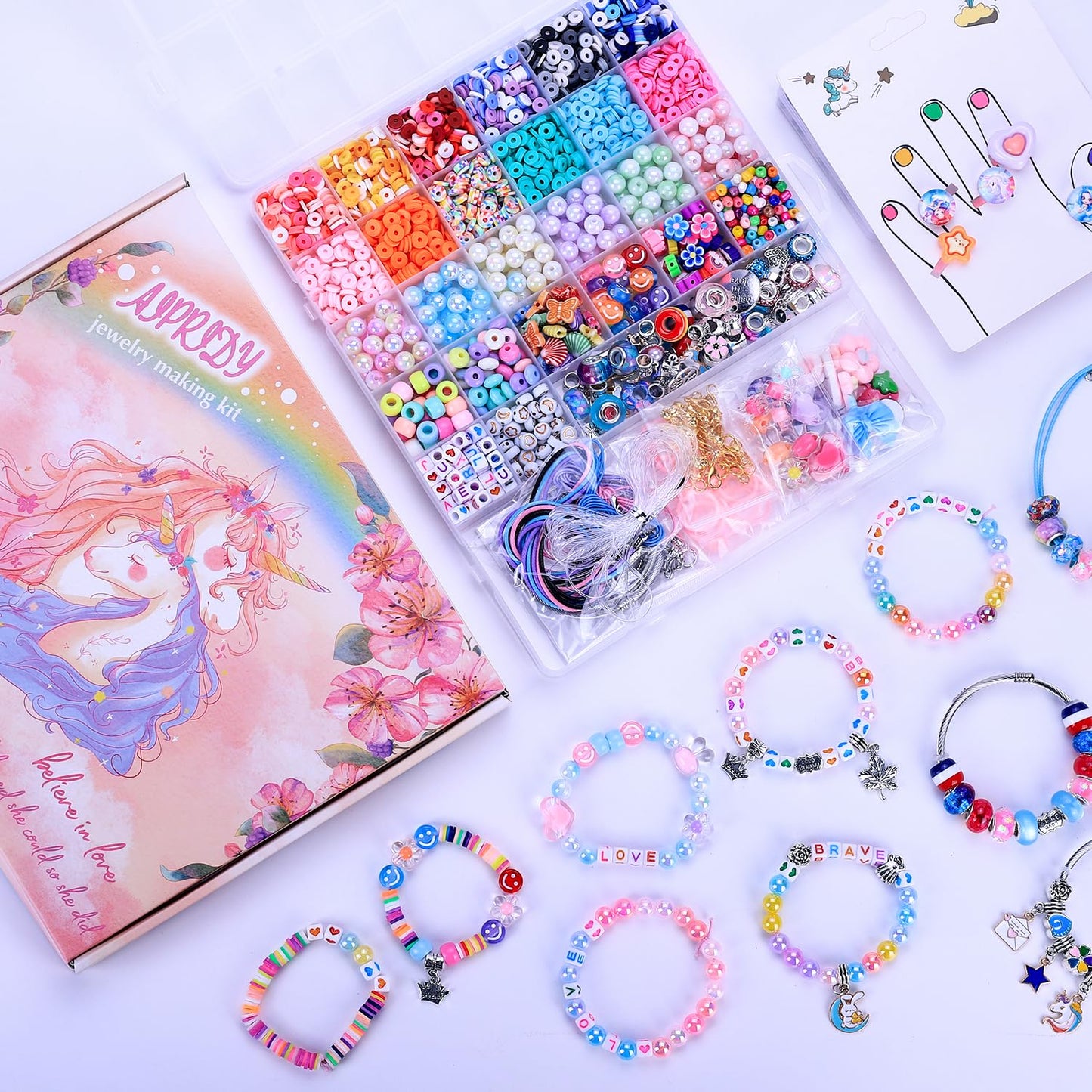 3200 Pieces Girls Toys Bracelet Making Kit, Unicorn/Mermaid Clay Beads Jewelry Activity Kit, DIY Crafts Birthday Christmas Gifts for Girls Ages 5 6 7 8 9 10 11 12 Years Old (Light Pink)