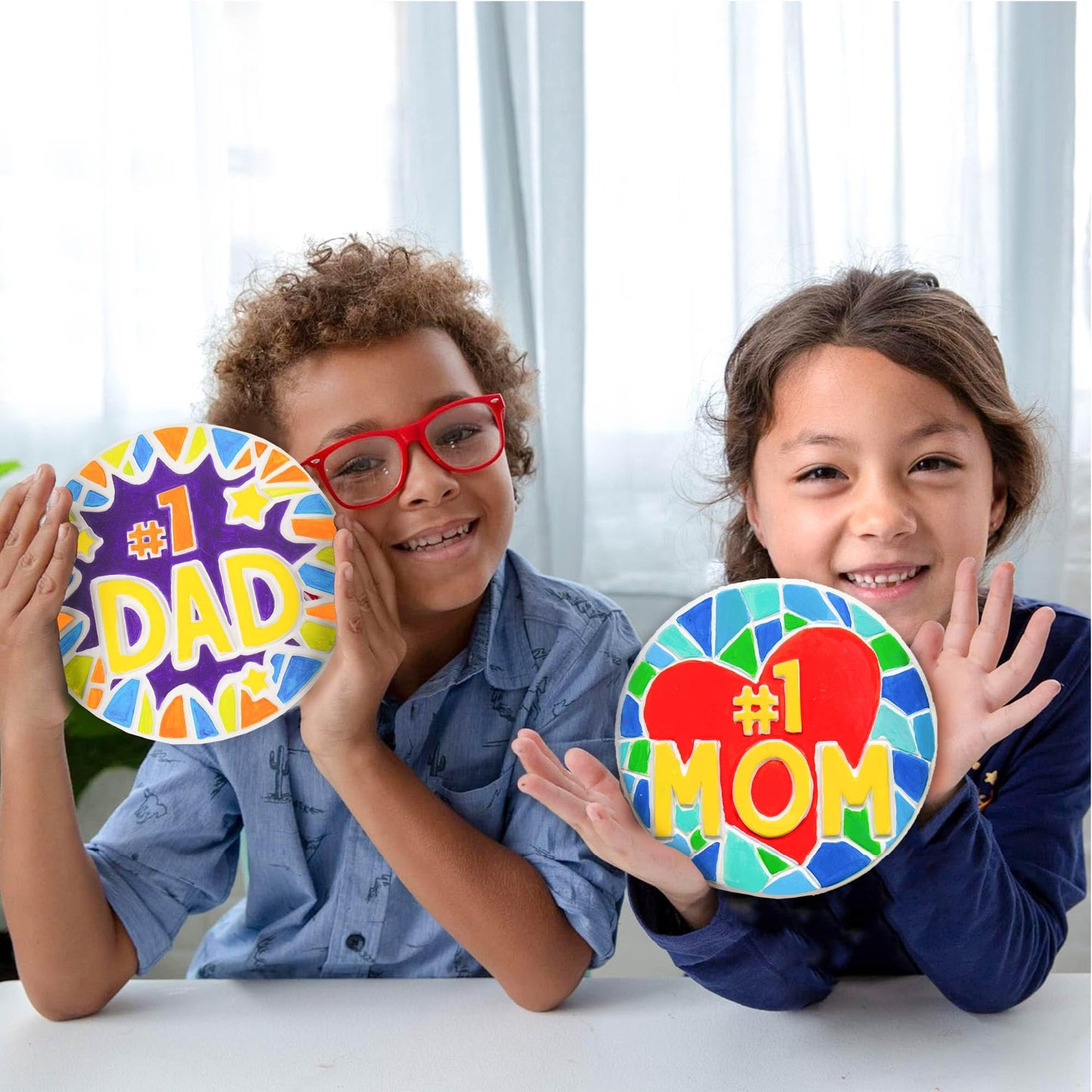 Creative Roots Paint Your Own #1 Dad Stepping Stone, Paintable Ceramic 7 in. Stone, Includes 6 Acrylic Paints & Paintbrush, Great Arts and Crafts for Kids Ages 8-12, Father's Day Gift