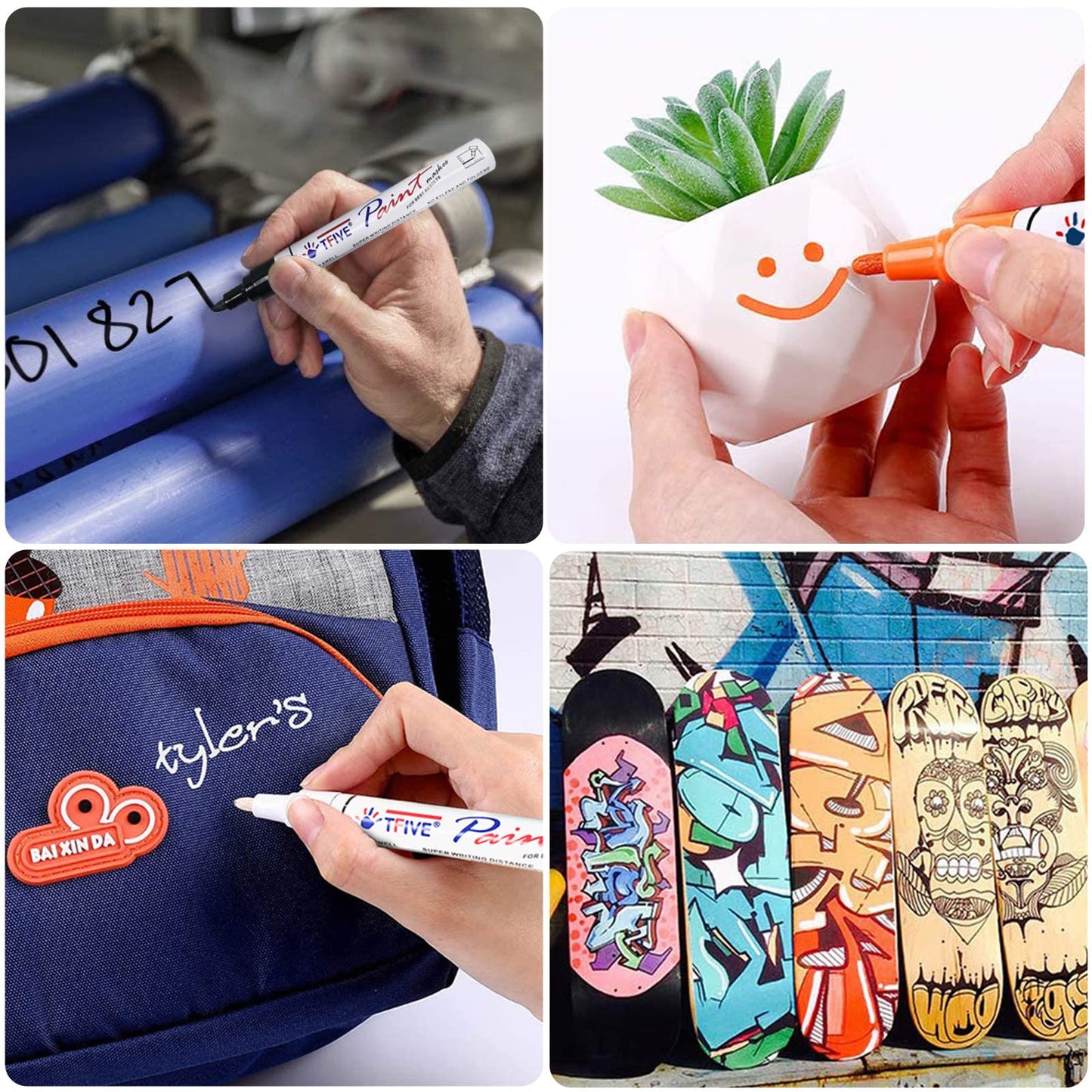 TFIVE White Paint Marker Paint Pens - 5 Pack Oil Based Permanent Marker Pen, Medium Tip, Waterproof & Quick Dry, for Office, Art projects, Rock Painting, Ceramic, Glass, Wood, Plastic, Metal, Canvas