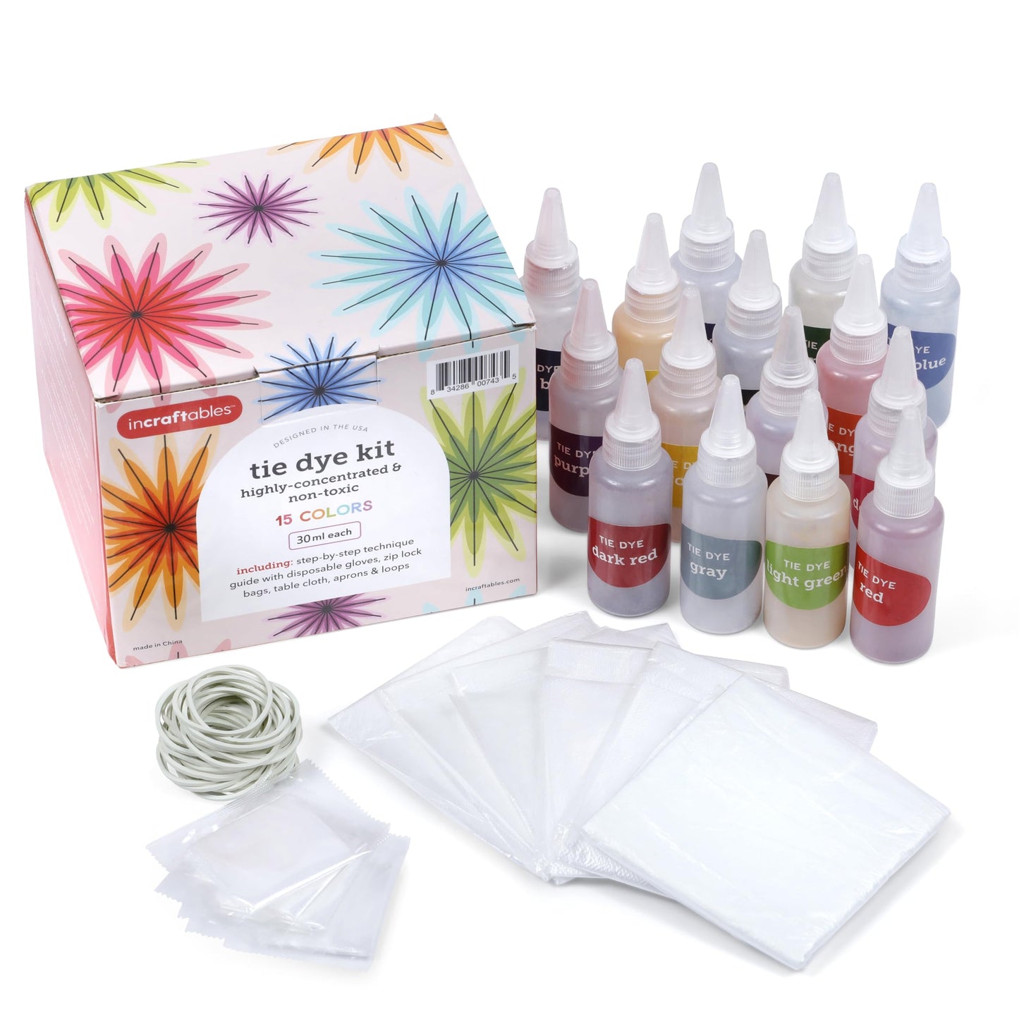 Incraftables Tie Dye Kit for Adults & Kids. Bulk Tie Dye Powder Set Non Toxic 15 Colors Guide, Disposable Gloves, Zip Lock Bags, Table Cloth, Aprons & Loops for Beginner & Pro