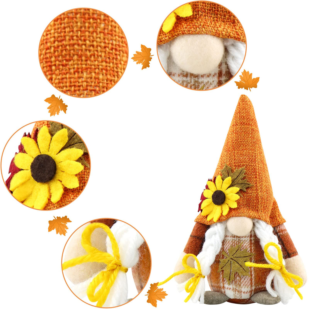 Godeufe Set of 2 Fall Gnomes Decoration Autumn Handmade Decor for Home Kitchen Tiered Tray Festival Party