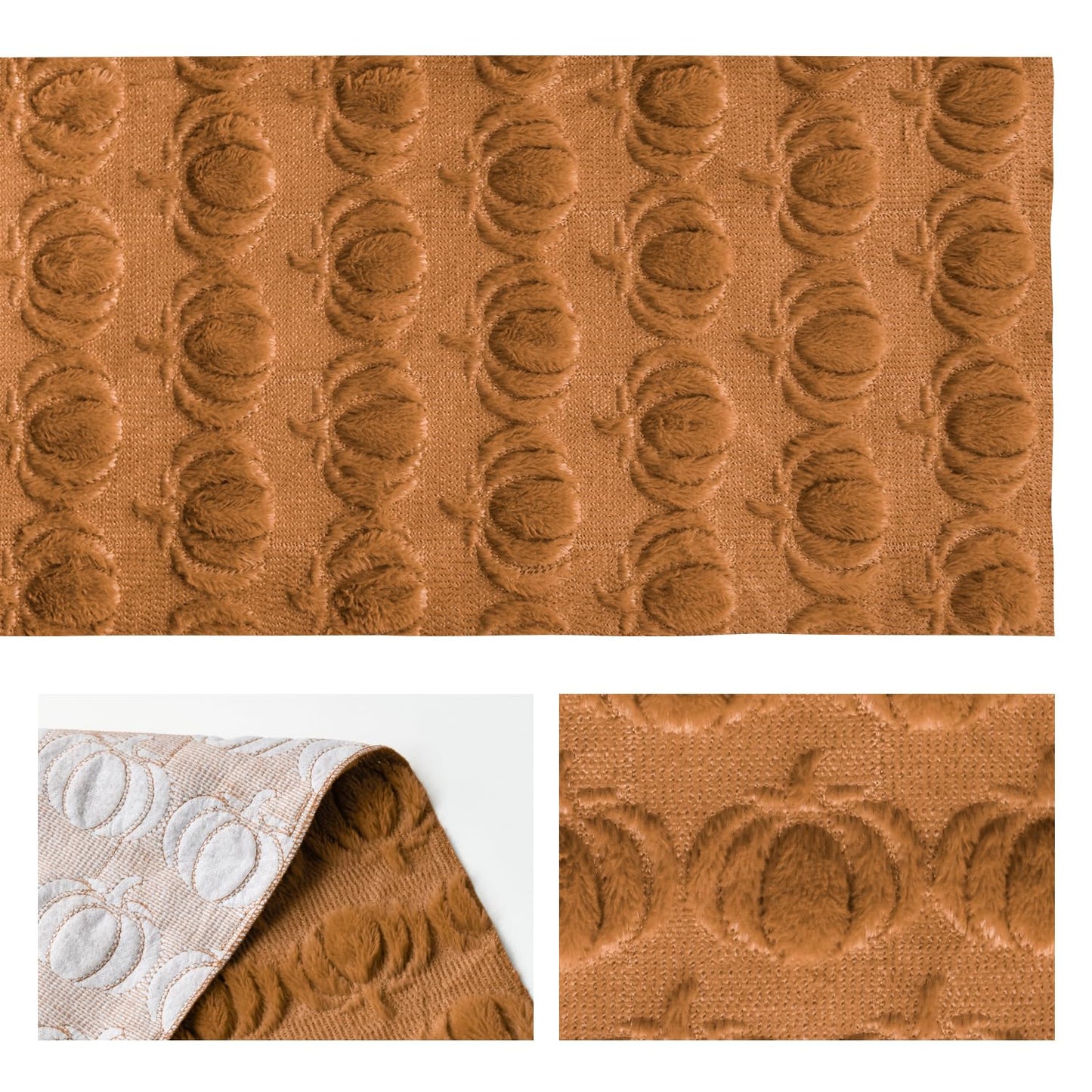 Caramel Soft Plush Faux Fur Jacquard Pumpkins Fall Table Runner, Seasonal Autumn Kitchen Dining Table Decoration for Home Party Decor 13x72 Inch
