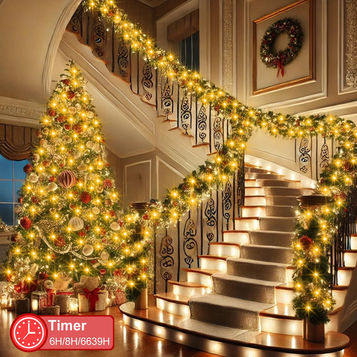 Dual Color 100Ft 2000 LED Cluster Christmas String Lights with Remote Timer