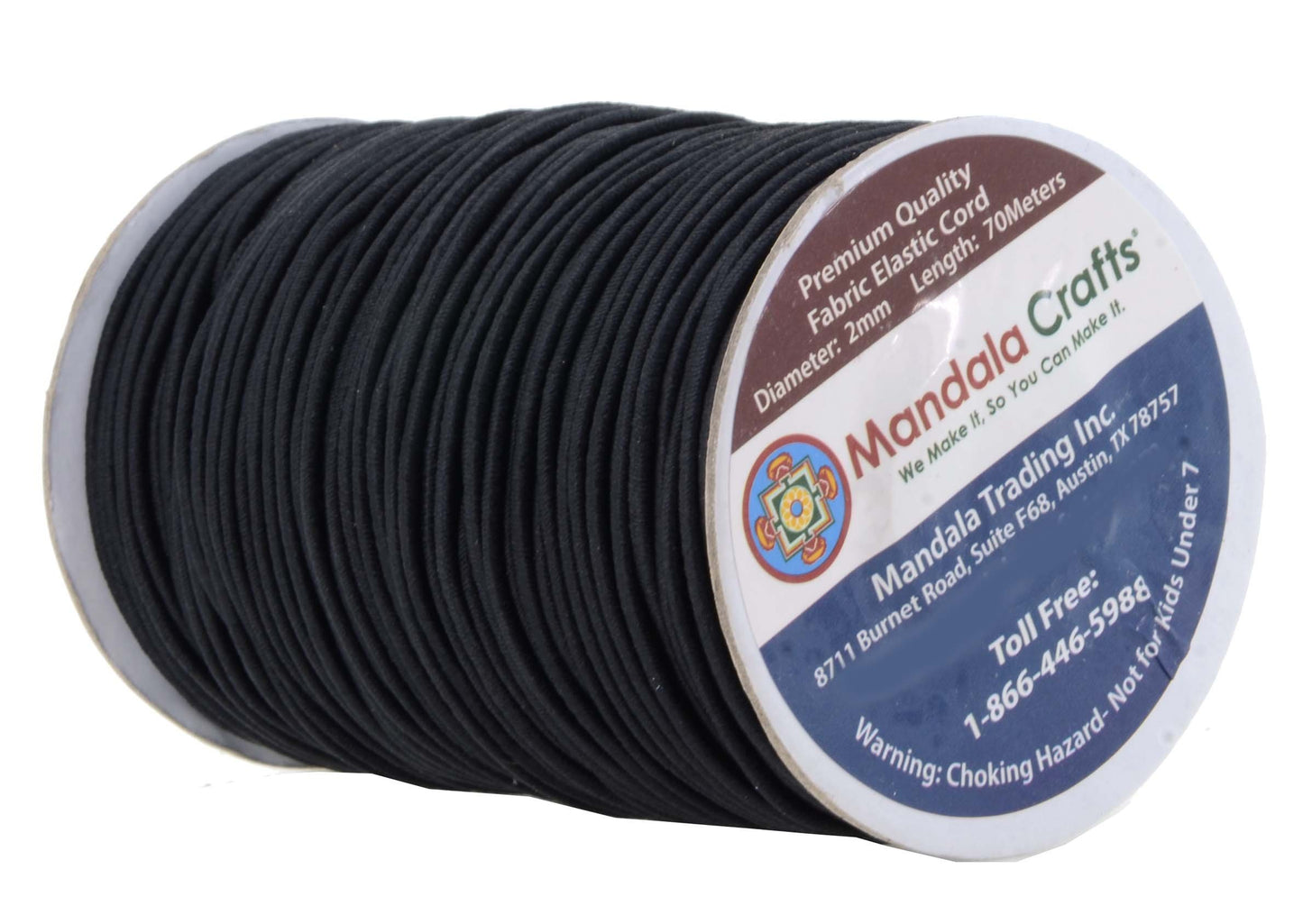 Mandala Crafts 2mm Black Elastic Cord for Jewelry Making - 76 Yds Stretchy Cord Round Elastic Strings for Bracelets Making String - Stretchy String for Crafts Beading