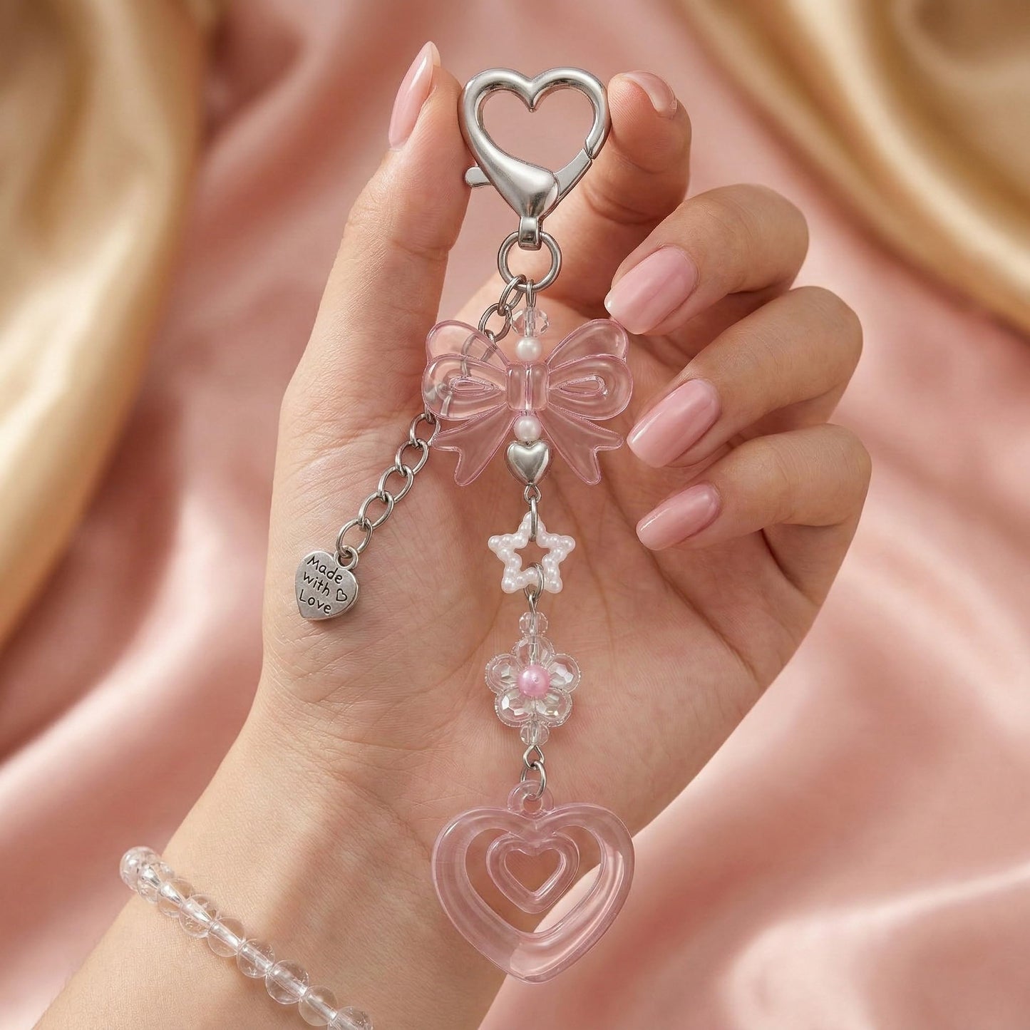 AGEN KGEN Novelty keychains Aesthetic Y2K Keychain Charms Stylish Keychains Accessories for Women Bag Purse Gifts (1x Pink Bow Heart)