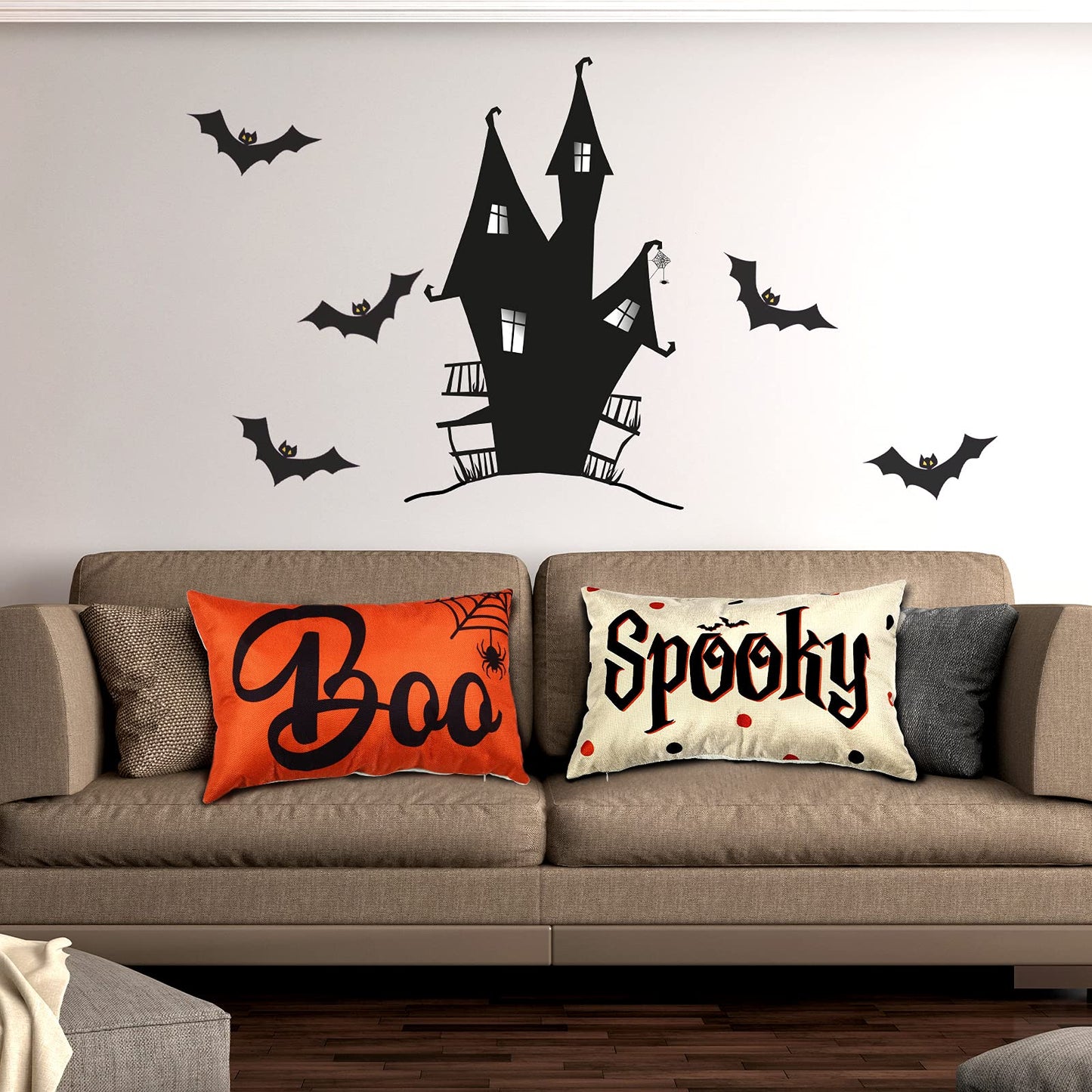 2 Pieces Halloween Pillow Throw Cover Halloween Fabric Linen Cushion Cover Halloween Boo Spooky Letter Throw Cushion Cover Halloween Throw Pillow Case Decoration for Bed Couch Sofa