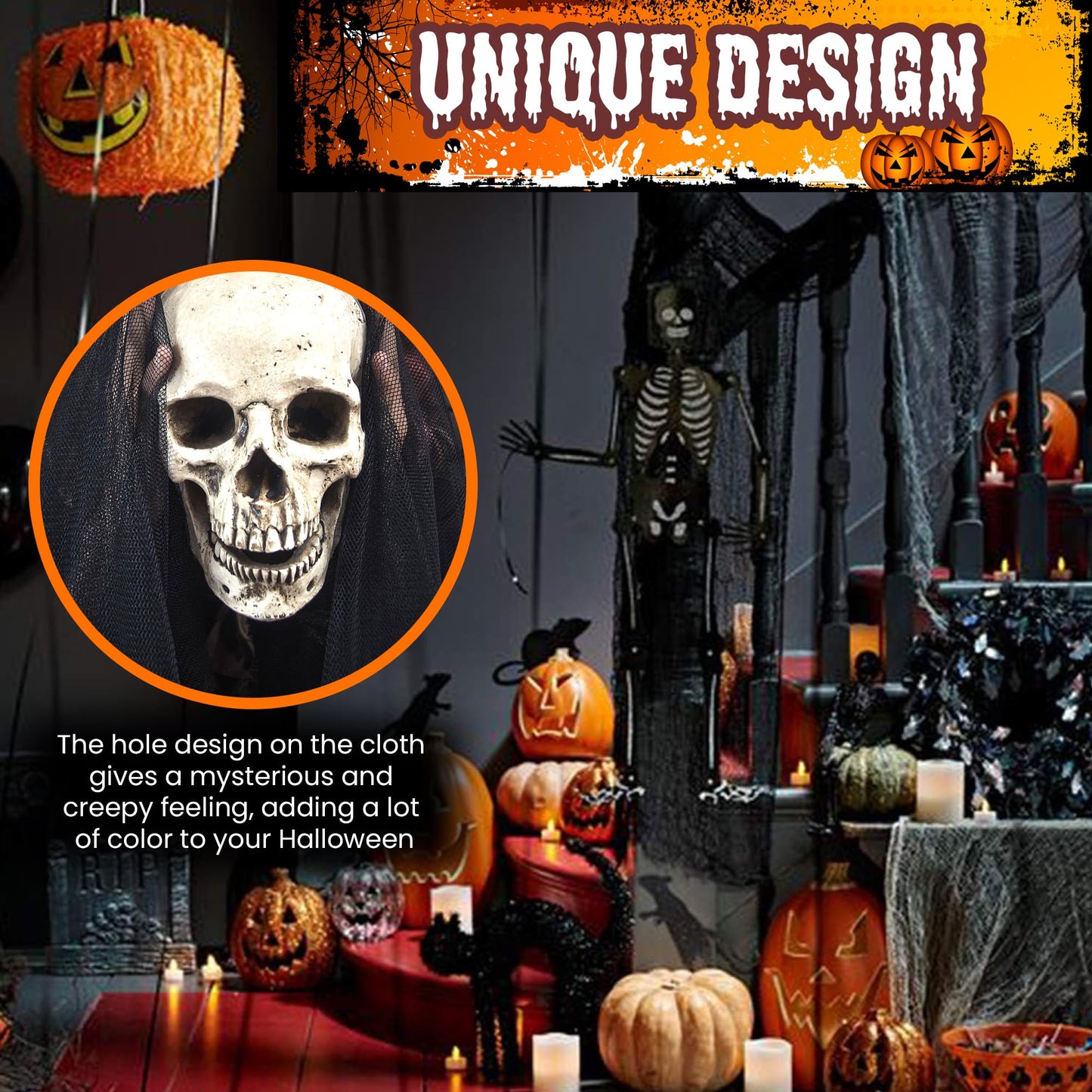 DealKits (48 x 240 in.) Halloween Creepy Cloth, Spooky Giant Cheese Cloth Tapestry for Halloween Party Supplies Decorations Outdoor Yard Home Wall Decor, Black