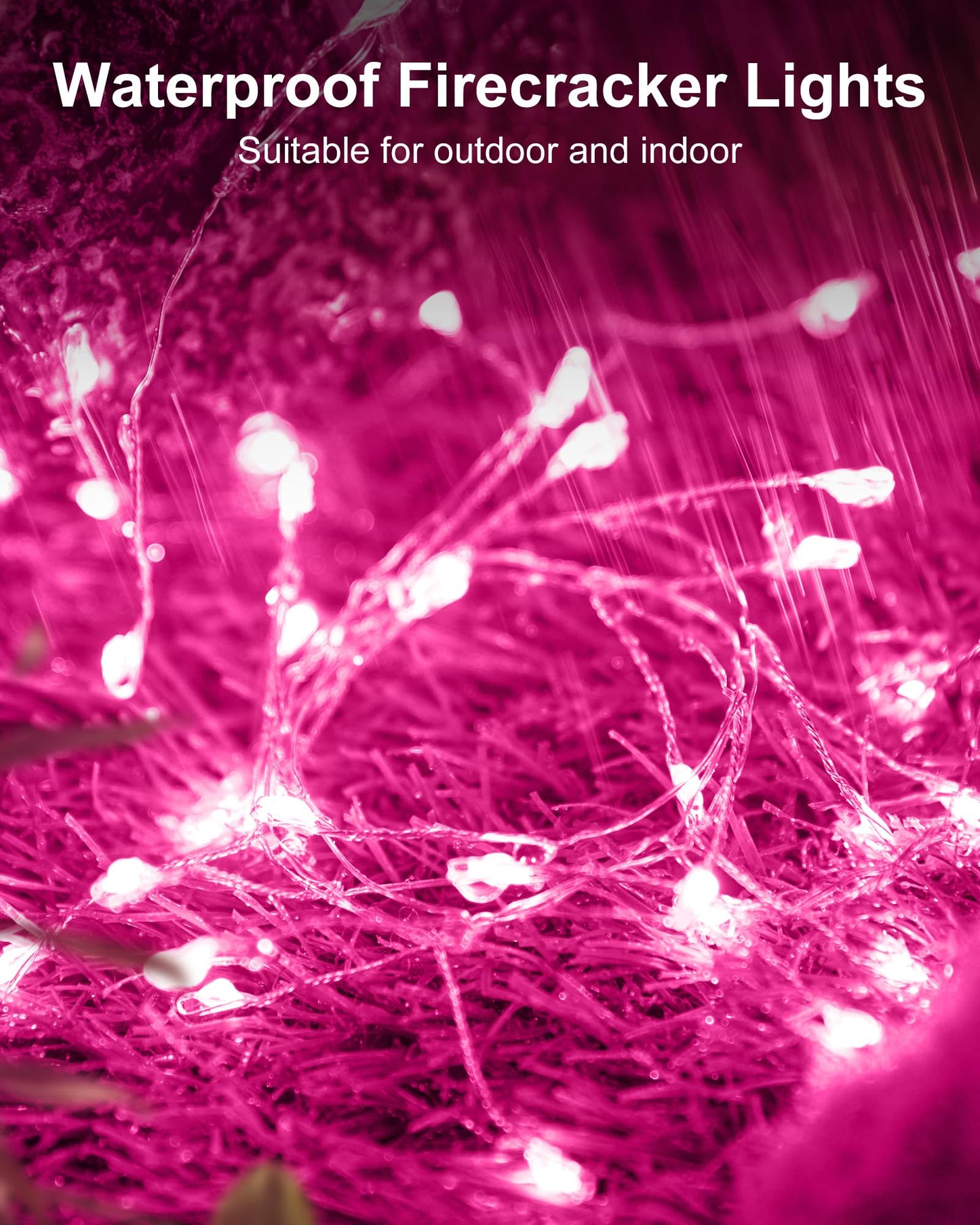 Fairy Lights Battery Operated, Twinkle String Lights Waterproof Silver Wire 5 Ft 60 LED Firecracker Valentine's Lights for DIY Wreath Wedding Bedroom Mason Jar Holiday Christmas Valentine's Day, Pink