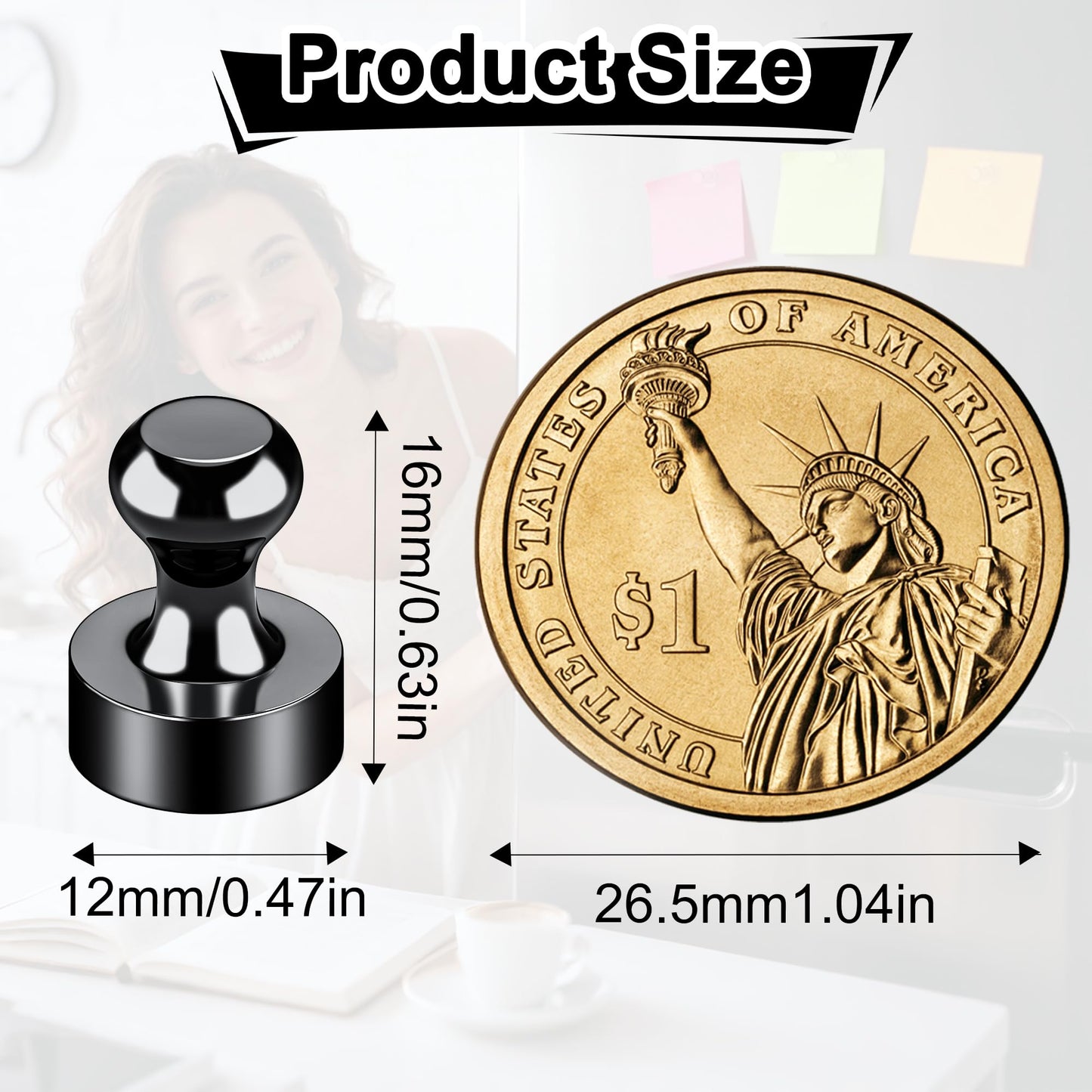 Tiergrade Metallic Magnets, Refrigerator Magnets, 20 Pack Black Magnetic Push Pins, Strong Fridge Magnets, Multi-use Whiteboard Magnets Perfect for Kitchen Office Classroom