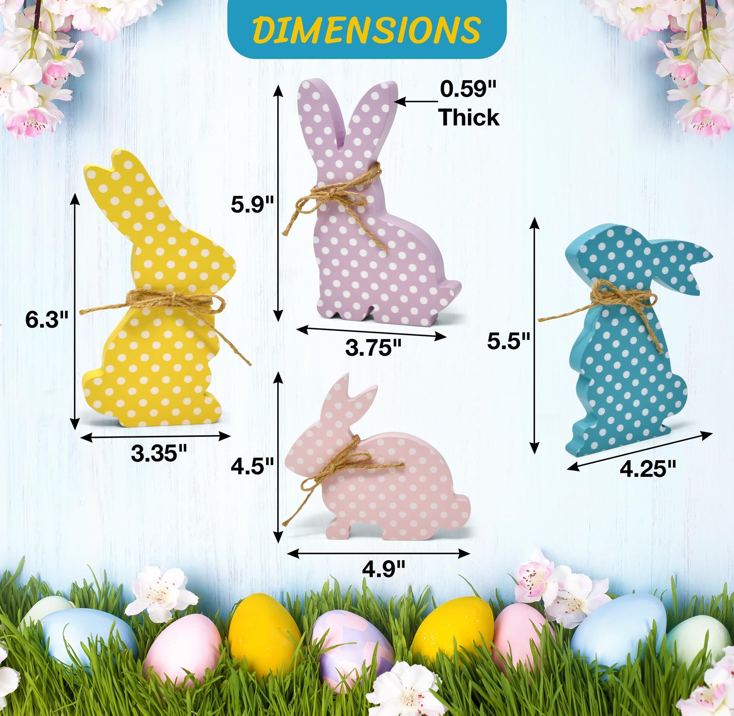 Gift Boutique Easter Bunny Table Decoration Centerpiece 4 Designs Decorative Wooden Spring Shaped Pastel Bunnies Rabbit Table Top Sign Decor Wood Tabletop for Office Dining Room Party Supplies