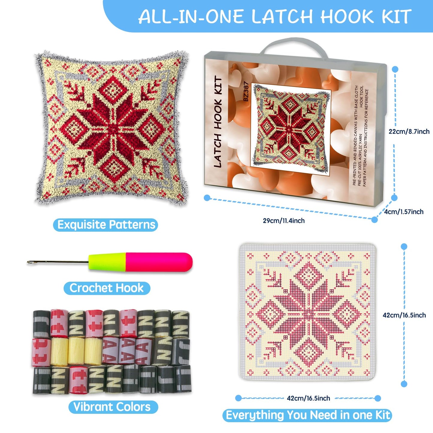 MIAOLLUN Latch Hook Kit, Christmas Latch Hook Kits for Adults DIY Decorative Pillowcase Embroidery Cross Stitch Arts Craft for Home Sofa Furniture 17X17inch Christmas Reindeer