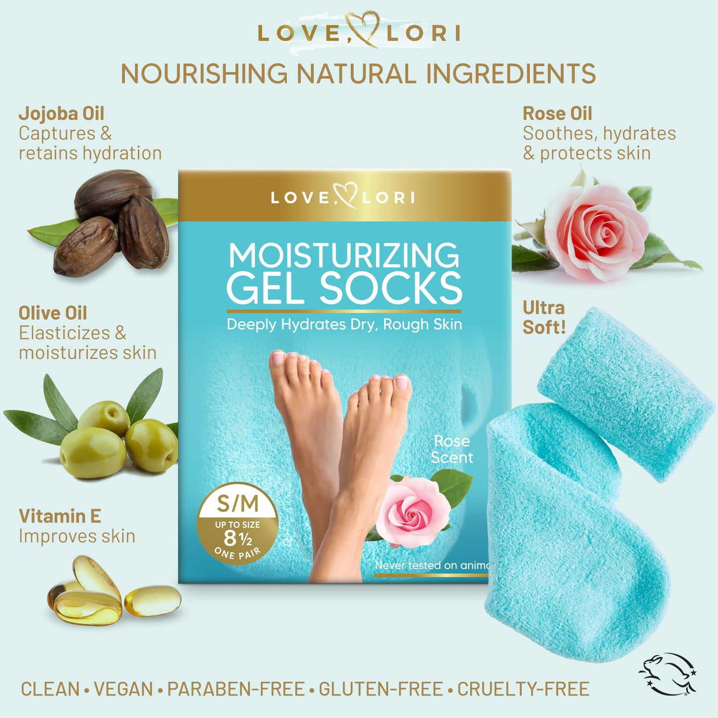 Socks (Up to Size 8.5) Gel Silicone Aloe Socks Spa Gifts Galentines Day Gifts - Infused with Vitamin E & JoJoba Oil - Self Care for Women