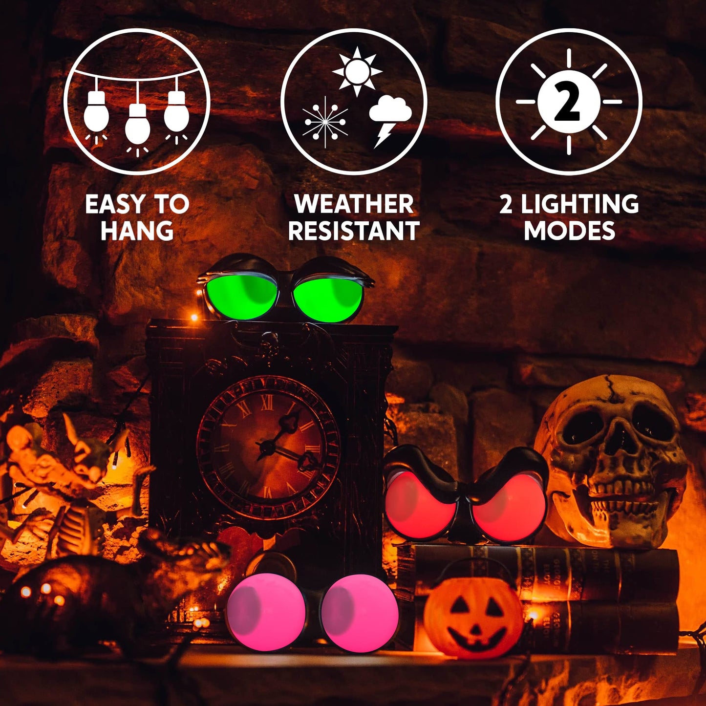 Joiedomi 3 Pack Halloween Decorations Indoor Halloween Lights with Timer Halloween Decoration Outdoor Halloween Party Supplies Halloween Flashing Eyes Decor for Yard Lawn Garden（Red,Green,Purple）