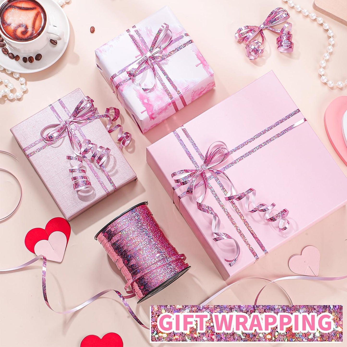 600 Yards Pink Shiny Balloon String Ribbon 1/5 Inch Thin Crafts Curling Ribbon Valentine Ribbon for Gift Wrapping Birthday Party Valentine's Day Decorations