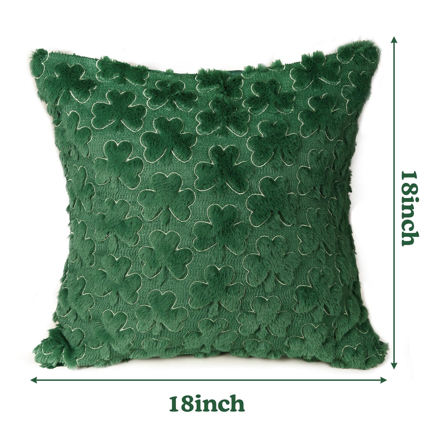 St Patricks Day Pillow Covers 18 x 18 inch Set of 2 3D Embroidered Shamrock Pillow Soft Plush Faux Fur St Patricks Day Decorations for SOFE Bedding Holiday