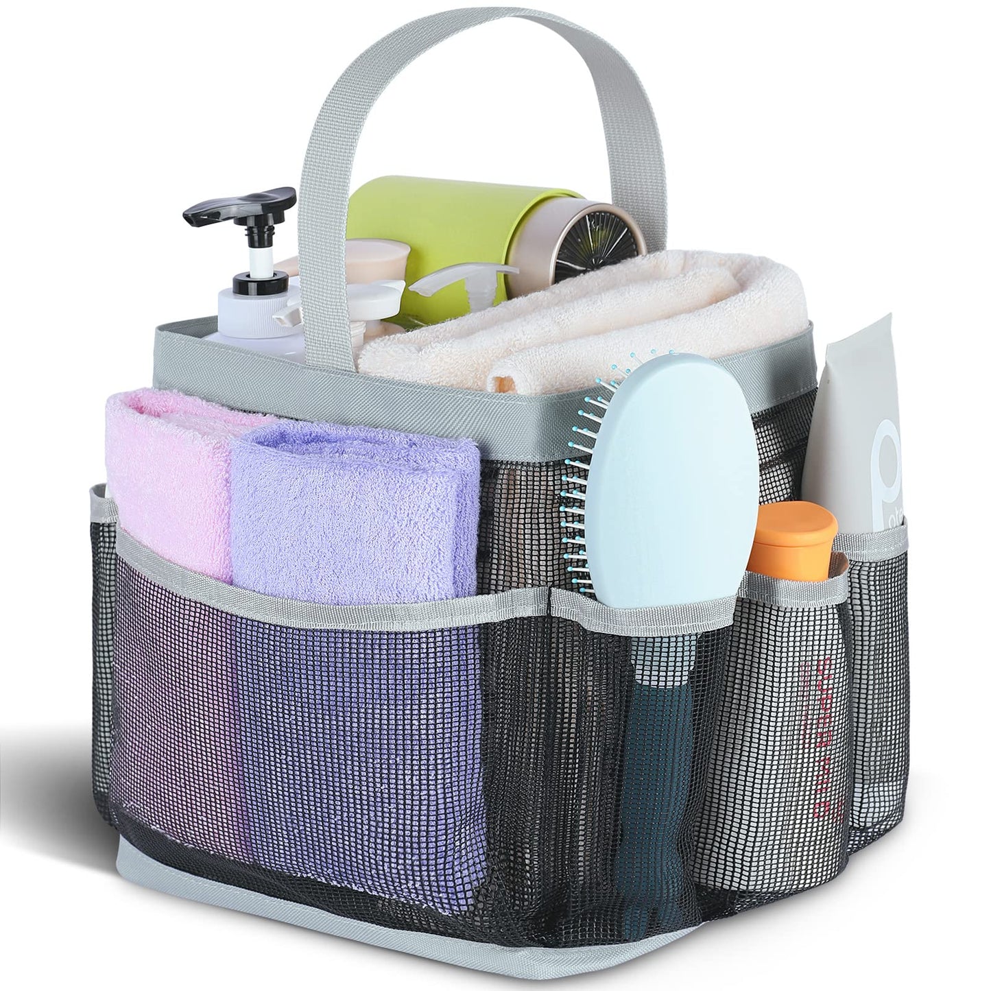 Mesh Shower Caddy Portable for College Dorm Room Essentials with 8-Pocket Large Capacity for Beach,Swimming,Gym-Grey