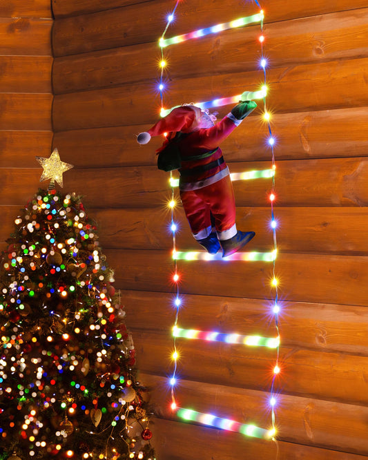 LED Christmas Light - 2.5FT Christmas Decorative Ladder Lights with Santa Claus, Xmas Decorations Light for Indoor Outdoor, Window, Garden, Home, Wall, Xmas Tree Decor - Multicolor