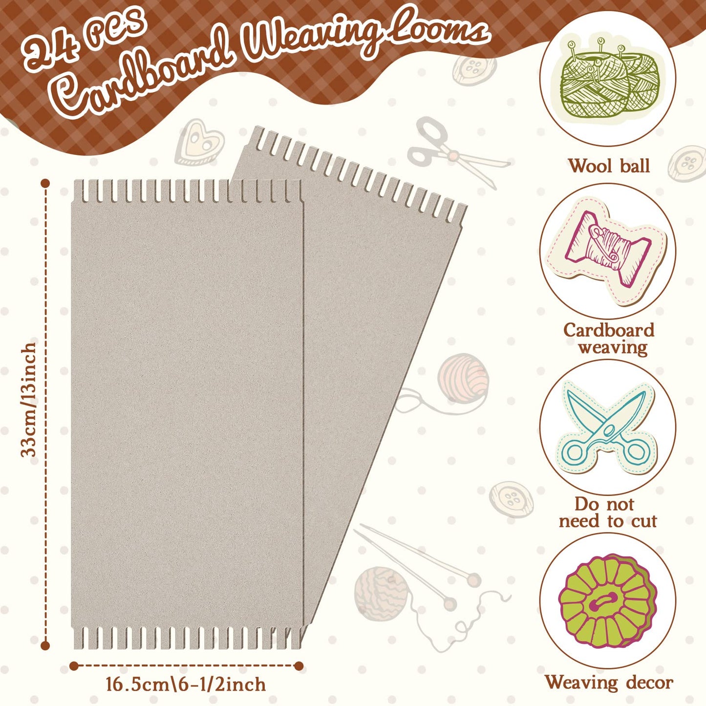 24 Pack Cardboard Weaving Looms Weaving Wide Notch Loom Boards Loom for Beginners Knitting Sewing Crochet Basket Jewelry Arts Crafts, 6-1/2 x 13 Inch