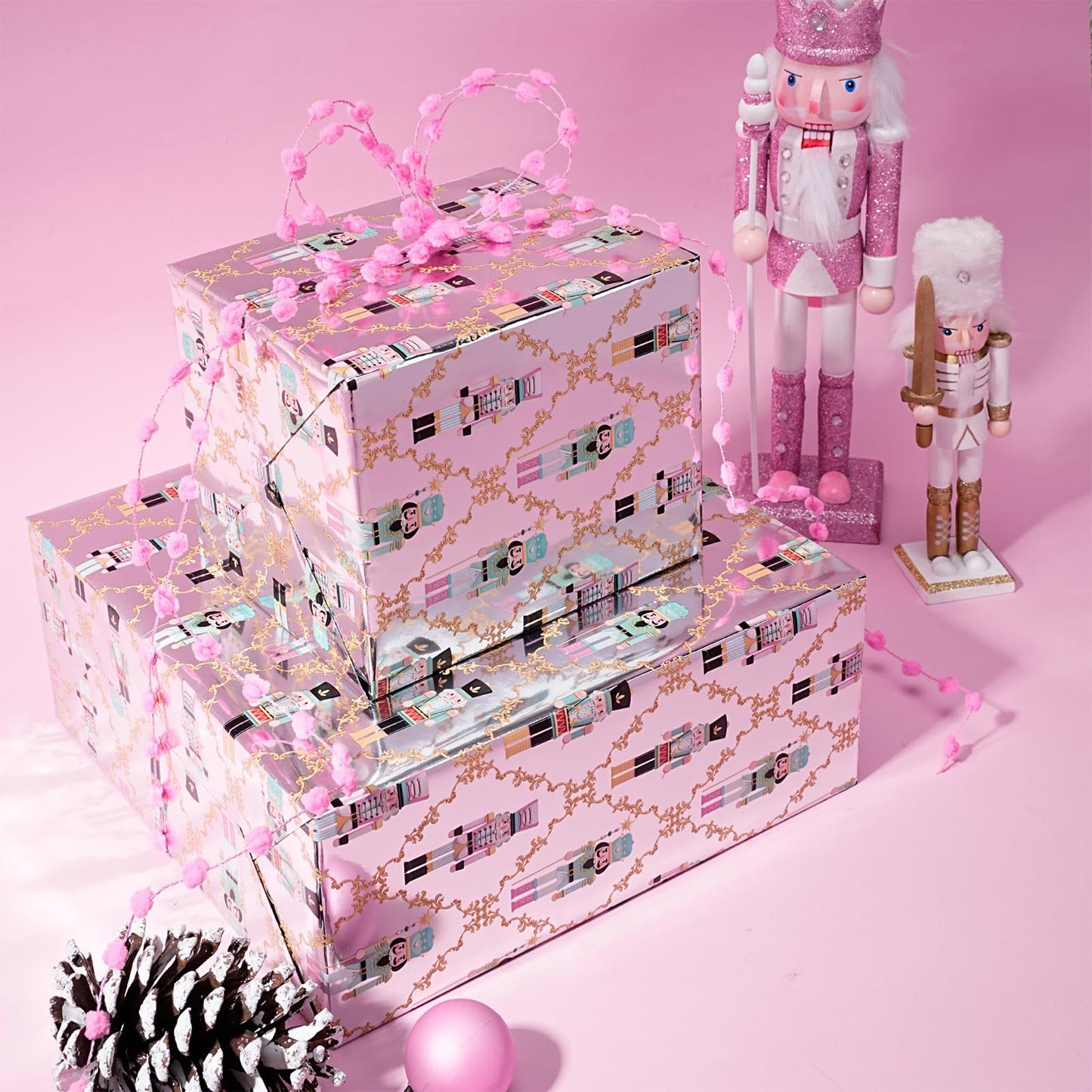 Christmas Foil Wrapping Paper - Mini Roll, Nutcracker Gift Wrap for Christmas, Holiday, Xmas Party Celebration, 17 Inch x 33 Feet