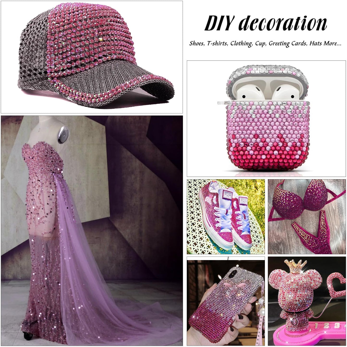 MEIBITE 6796PCS Fuchsia Hotfix Rhinestones Crystal Stones Glass for Fabric Clothes Shirts Sparkly Flat Back Round with Tweezers and Picking Pen (SS6~SS30 Set)