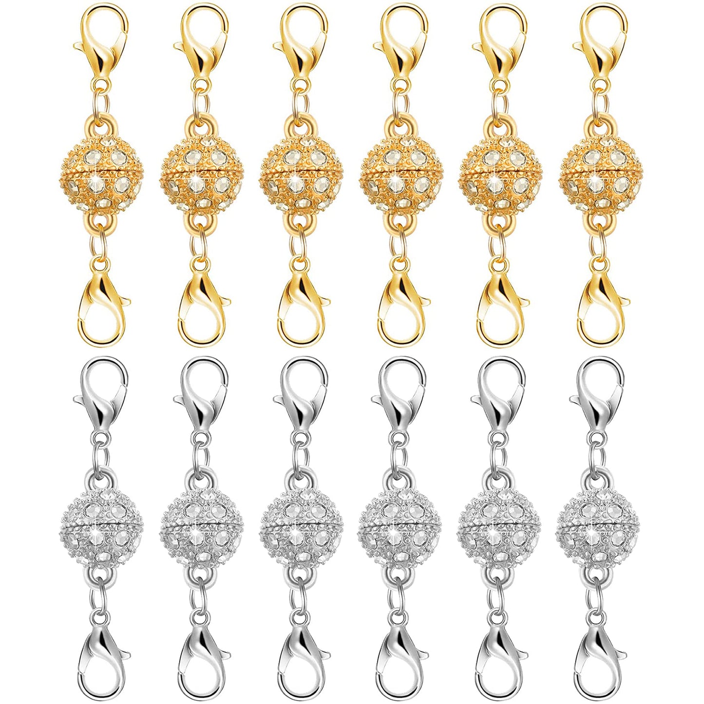 Magnetic Necklace Clasps and Closures, 12PCS Gold & Silver Magnetic Lobster Clasp Extenders for Necklaces & Bracelets, Easy Jewelry Converter for Women, Seniors, and Everyday Wear