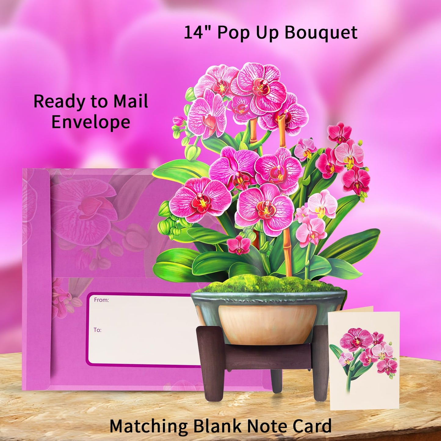 Airpark Mothers Day Gifts Pop Up Flower Card, 3D Orchid Bouquet Mothers Day Cards for Mom Women, Birthday, Thank You, Teacher Appreciation Gifts, Floral Card with Envelope & Note