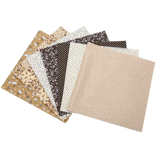 7Pcs 20" x 20" Cotton Fabric DIY Making Supplies Quilting Patchwork Fabric Fat Quarter Bundles DIY for Quilting Patchwork Cushions Cotton Fabric for Patchwork (20" x 20", Brown)