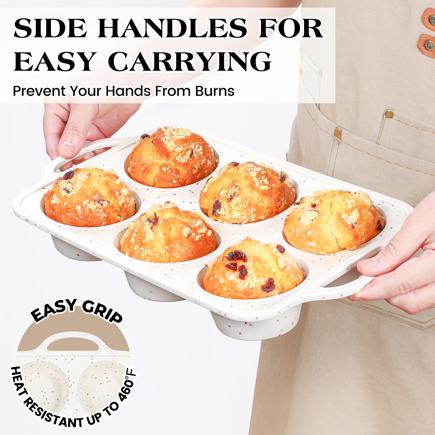 AOTASO silicone muffin pan for baking with metal frame (Cream, Jumbo：6-Cup x 2 Pcs)