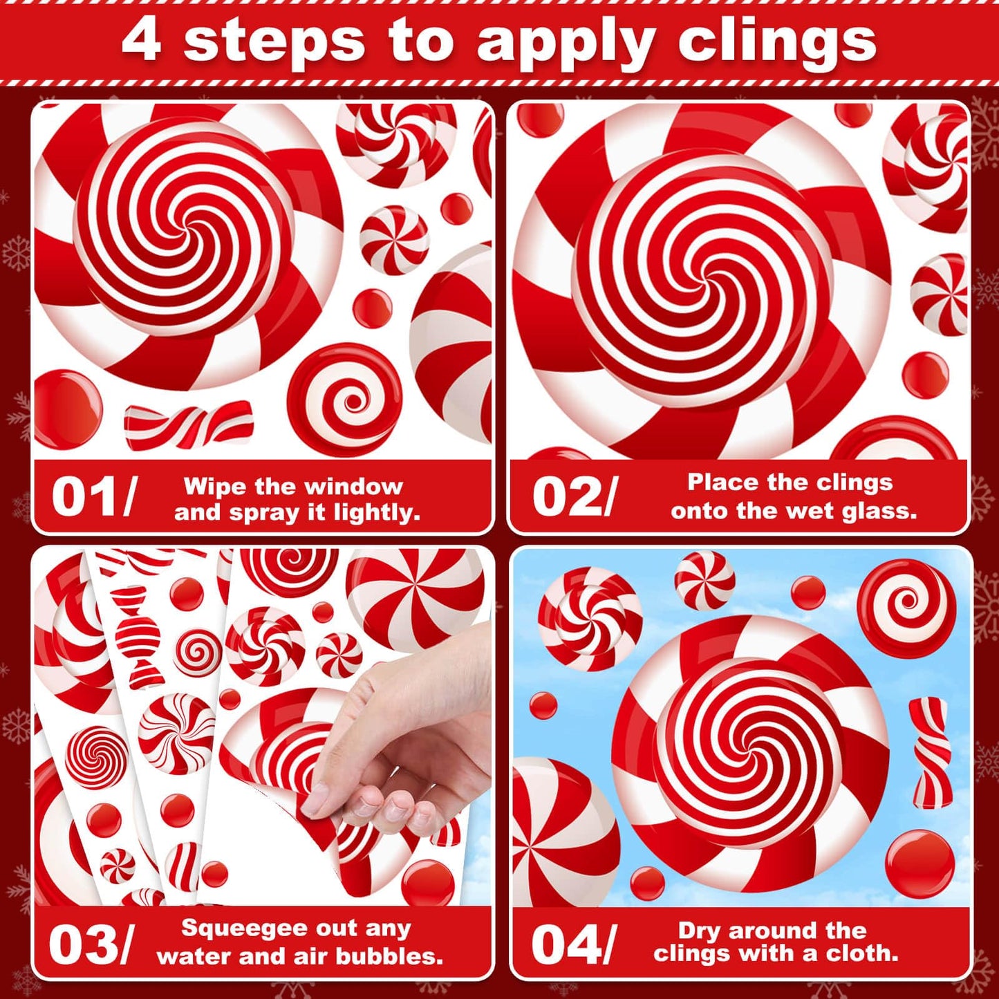 Candy Cane Christmas Window Clings Decorations, Winter Window Decal Stickers, Xmas Gift for Kids, Candyland Christmas Decor, 9 Sheets