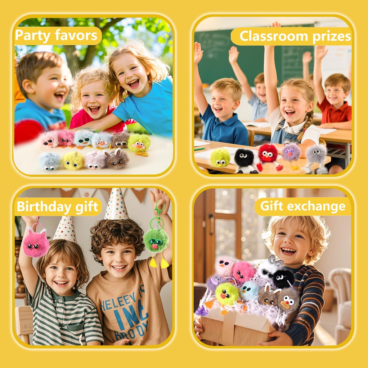 30PCS Party Favors Kids Keychains - Fun Keychain Cute Birthday Goodie Bags Stuffers for Kids Fuzzy Plush Keychain Bulk Monster Keychains Classroom Prizes Elementary Key Chains Bulk Treasure Box Toys
