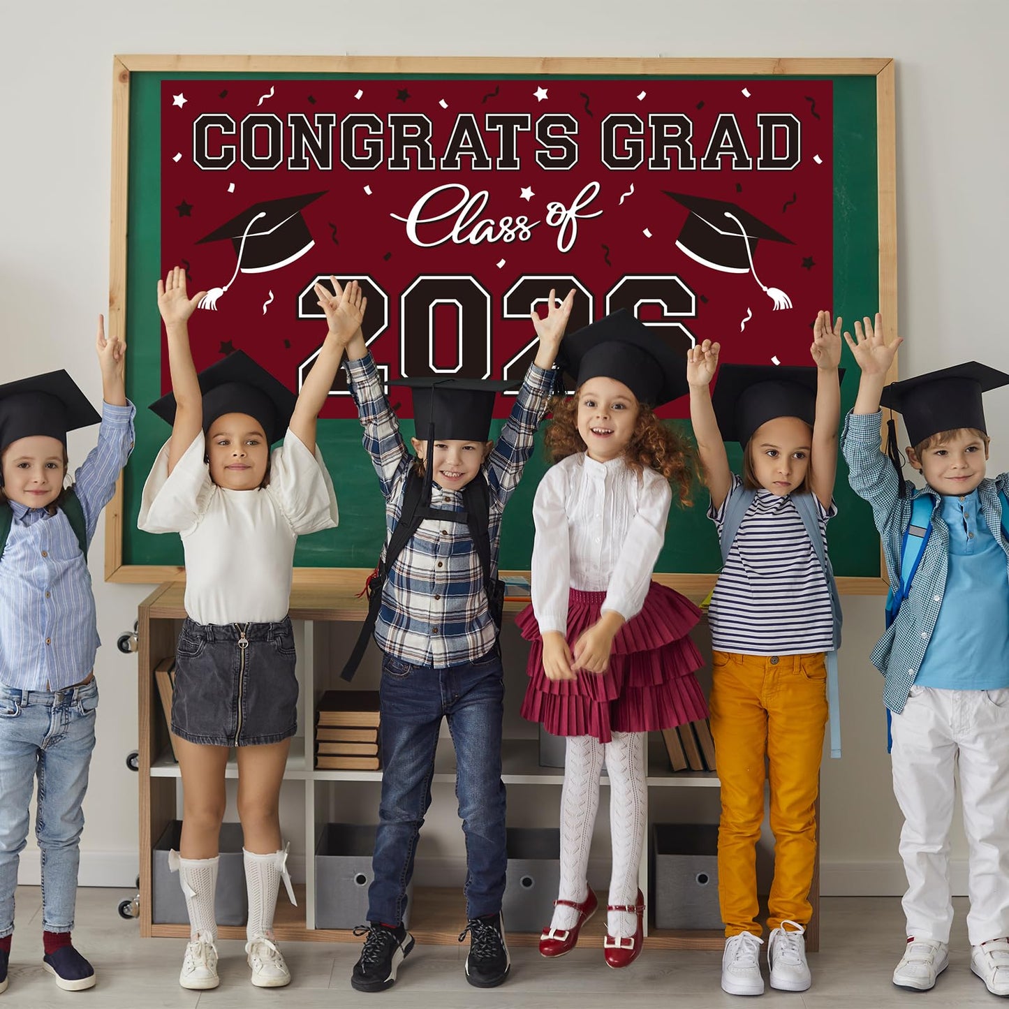 2026 Graduation Party Plastic Backdrop - 65" x 32.7" Congrats Grad Banner in Maroon, Large Class of 2026 Decorations, Photography & Grad Party Supplies