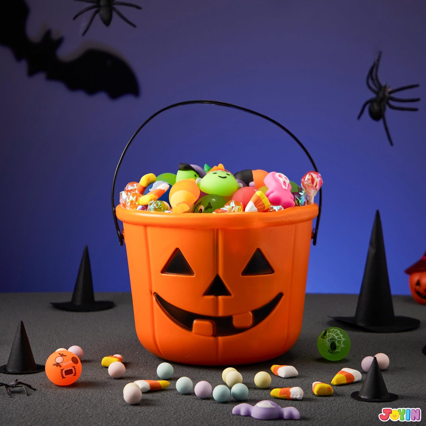 JOYIN 6PCS Halloween Trick or Treat Pumpkin Bucket, Jack O Lantern Candy Basket and Buckets for Trick or Treating, Orange Halloween Pails with Handle for Kids Party Favors Supplies Props