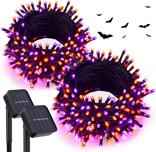 kemooie 2 Pack Each 240 LED 78FT Solar Halloween Lights Outdoor, Waterproof Halloween Decorations Outdoor with 8 Lighting Modes for Bedroom Patio Garden Tree Party Yard (Orange and Purple)