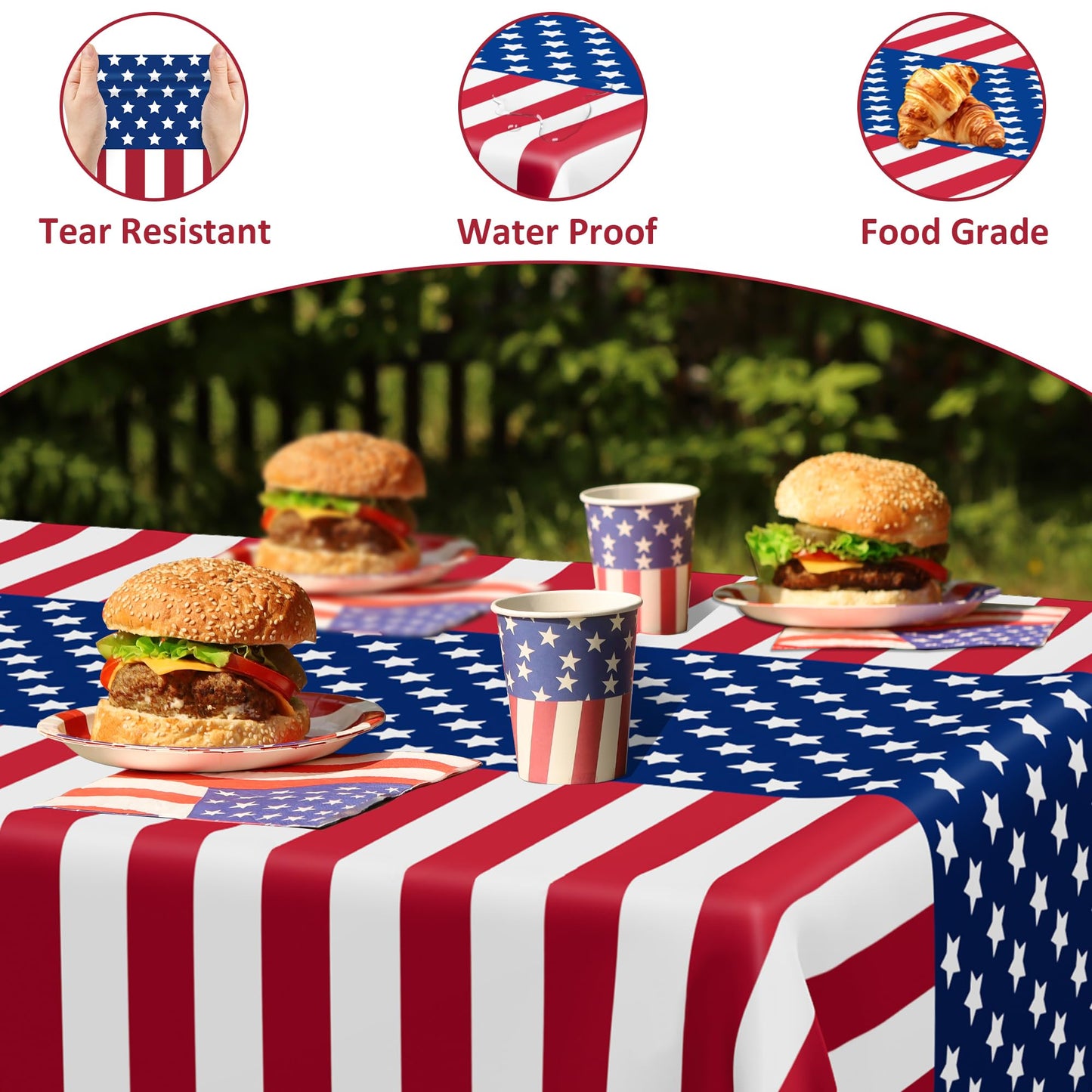 4 Pcs 4th of July Decorations, 108" X 54" Plastic 250th Anniversary 4th of July Tablecloths, Rectangle Red White Blue Tablecloth American Tablecover, Patriotic Table Cover Memorial Day Party Supplies