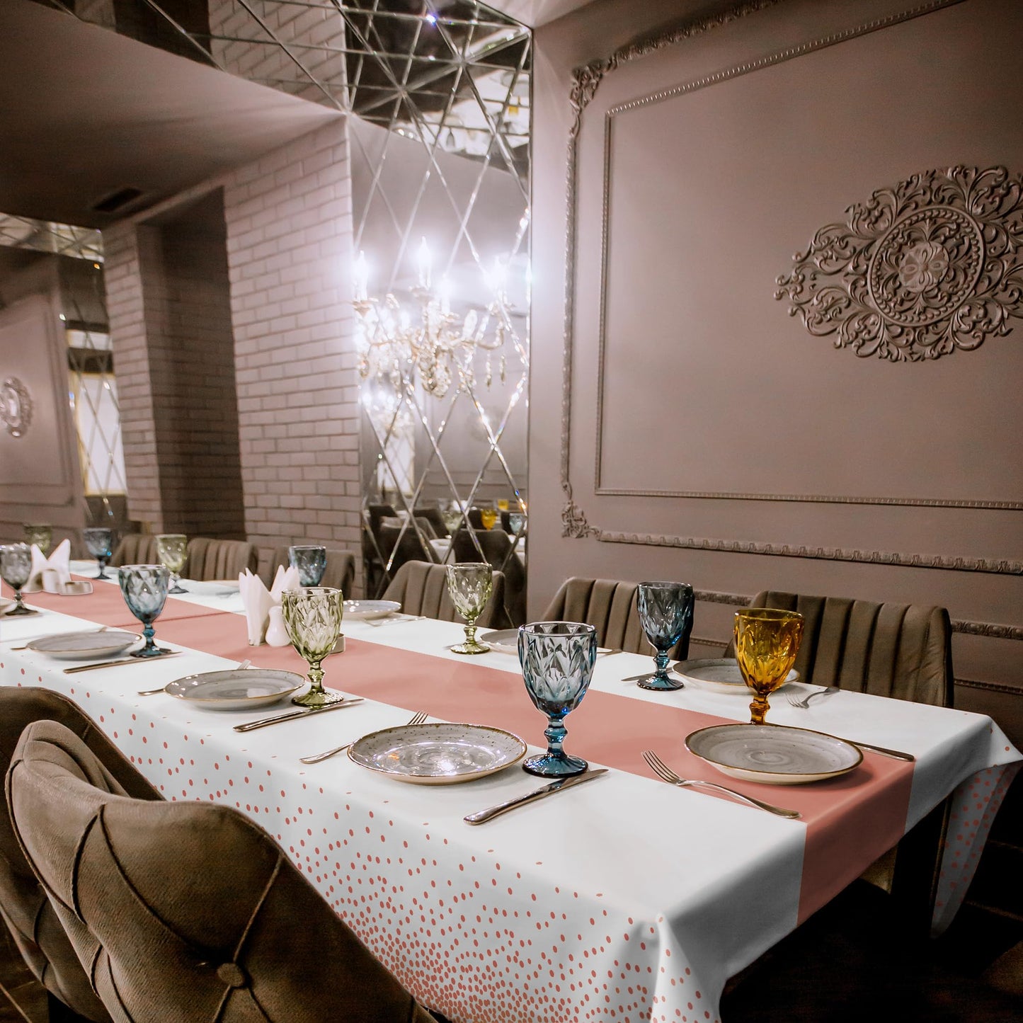 OHOME 4 Pack Disposable Plastic Table Cloths,White and Rose Gold Rectangle Table Covers for Birthday Bridal Bachelorette Pink Sweet 16 Party Decorations - Baby Shower Decorations for Girl 54" x 108"